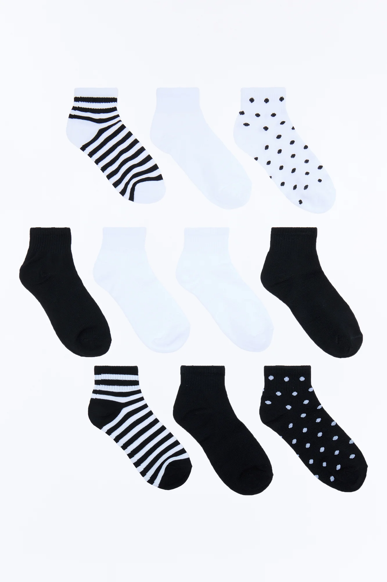 10 Pack Dots And Stripes Quarter Length Socks - Black/combo - Image 3