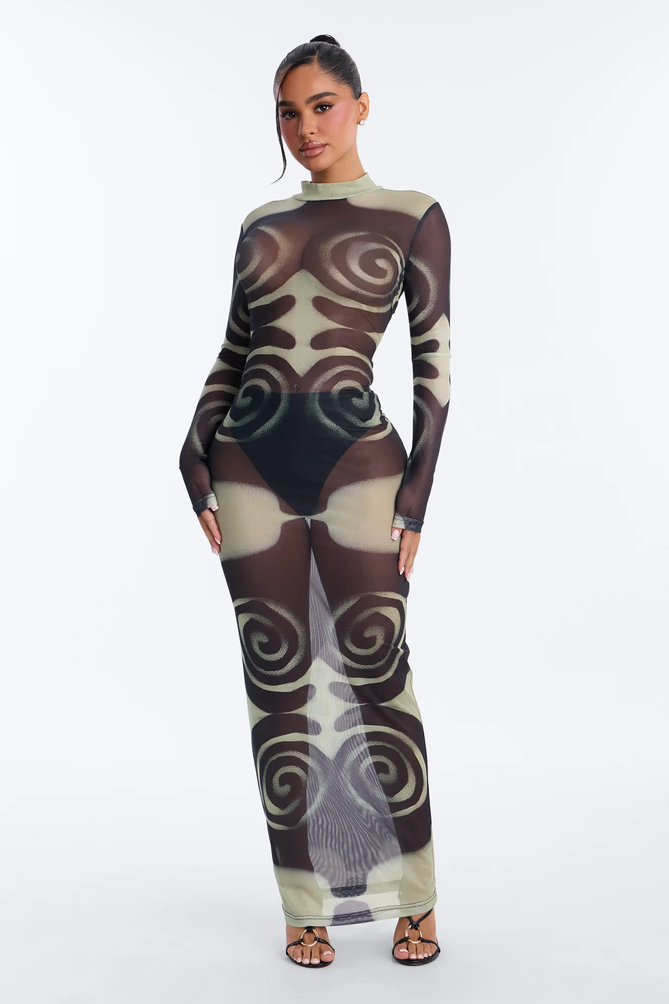 A Little Whimsy Mesh Maxi Dress - Black/combo
