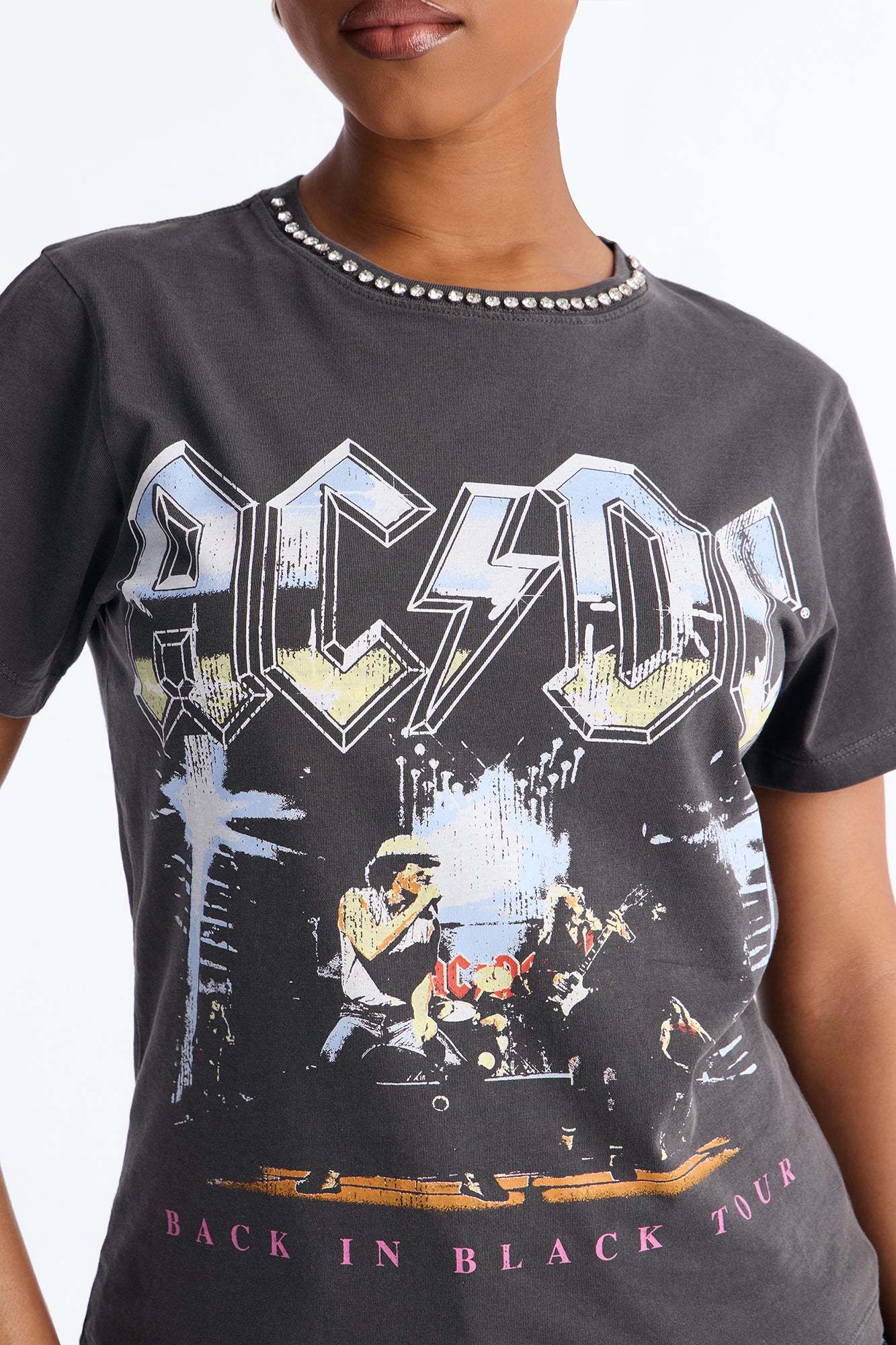 ACDC Jeweled Neck Washed Tee - Black Wash - Image 3