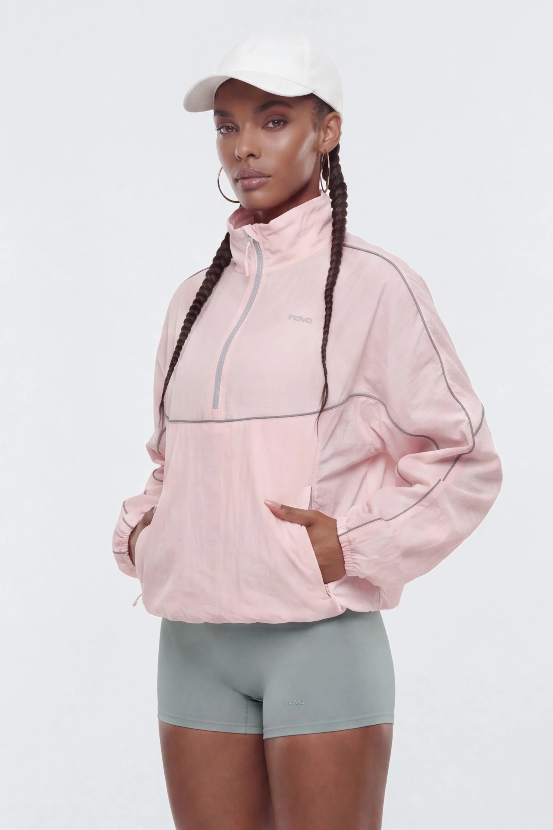 Active RipStop Quarter Zip Running Jacket - Soft Pink - Image 7