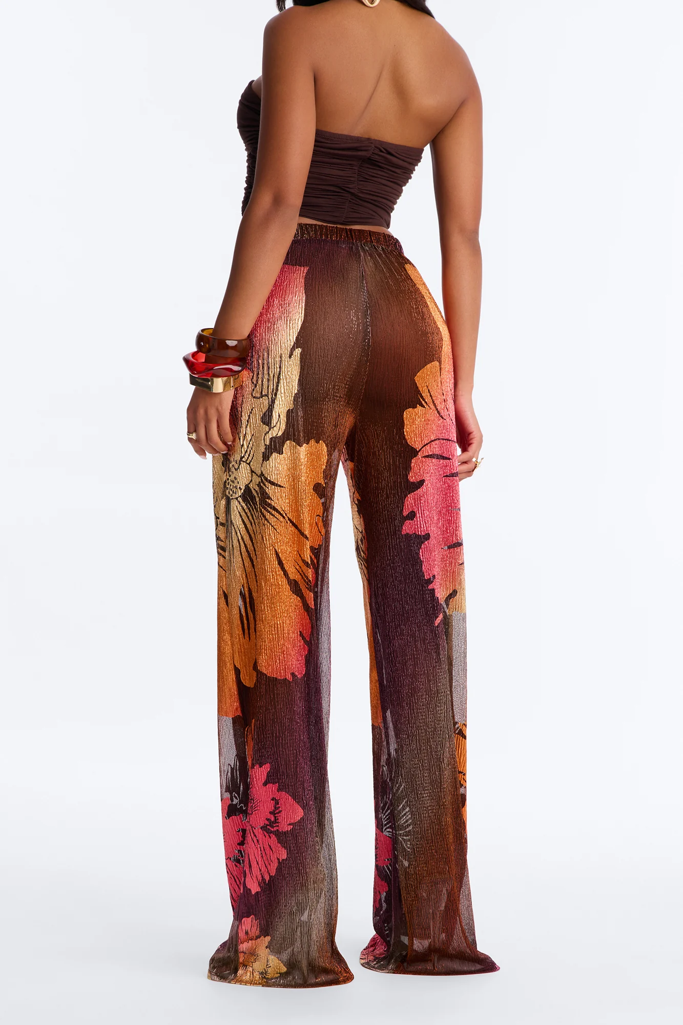 Addison Metallic Floral Wide Leg Pant - Rust/combo - Image 4