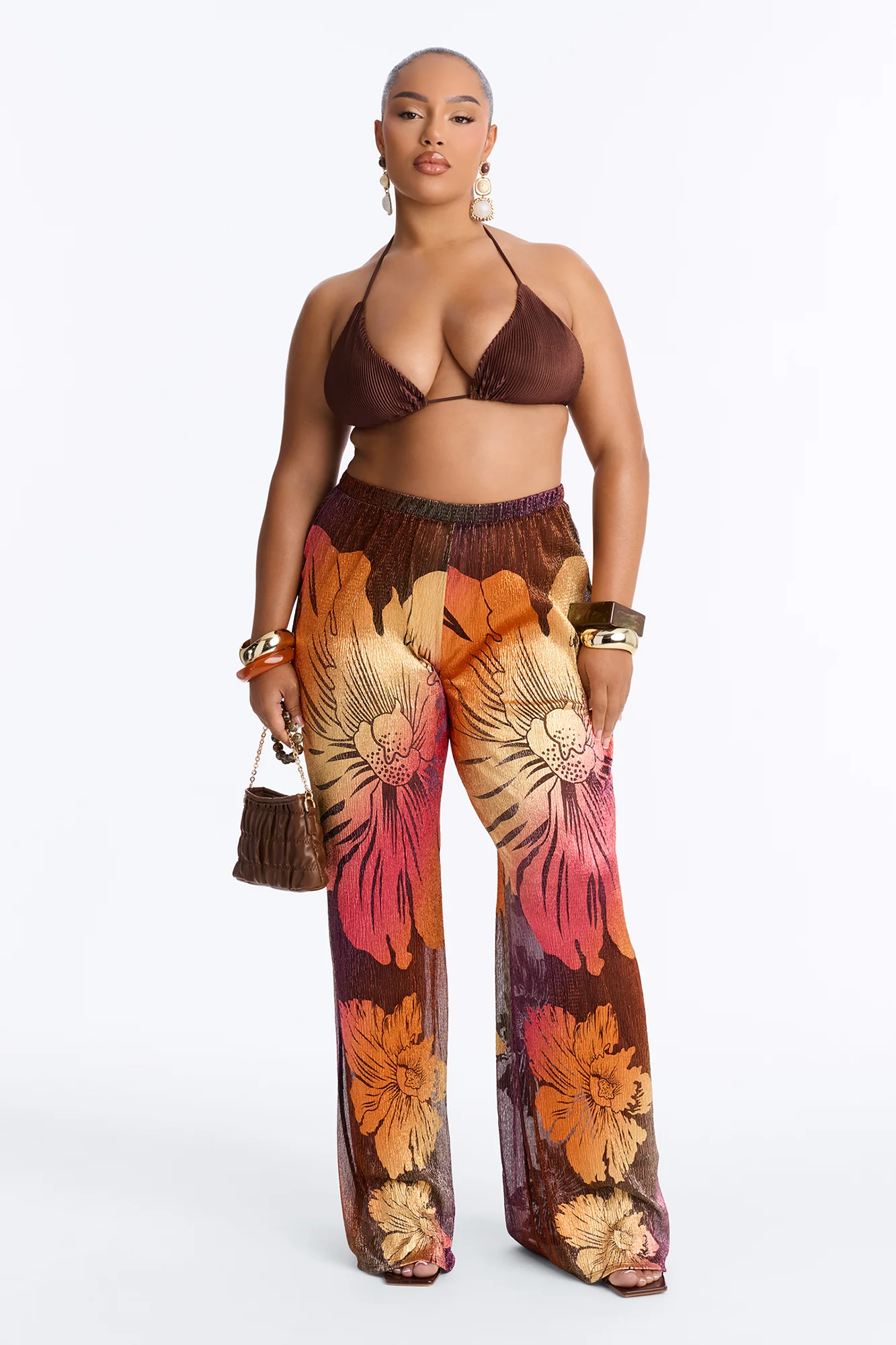Addison Metallic Floral Wide Leg Pant - Rust/combo - Image 5