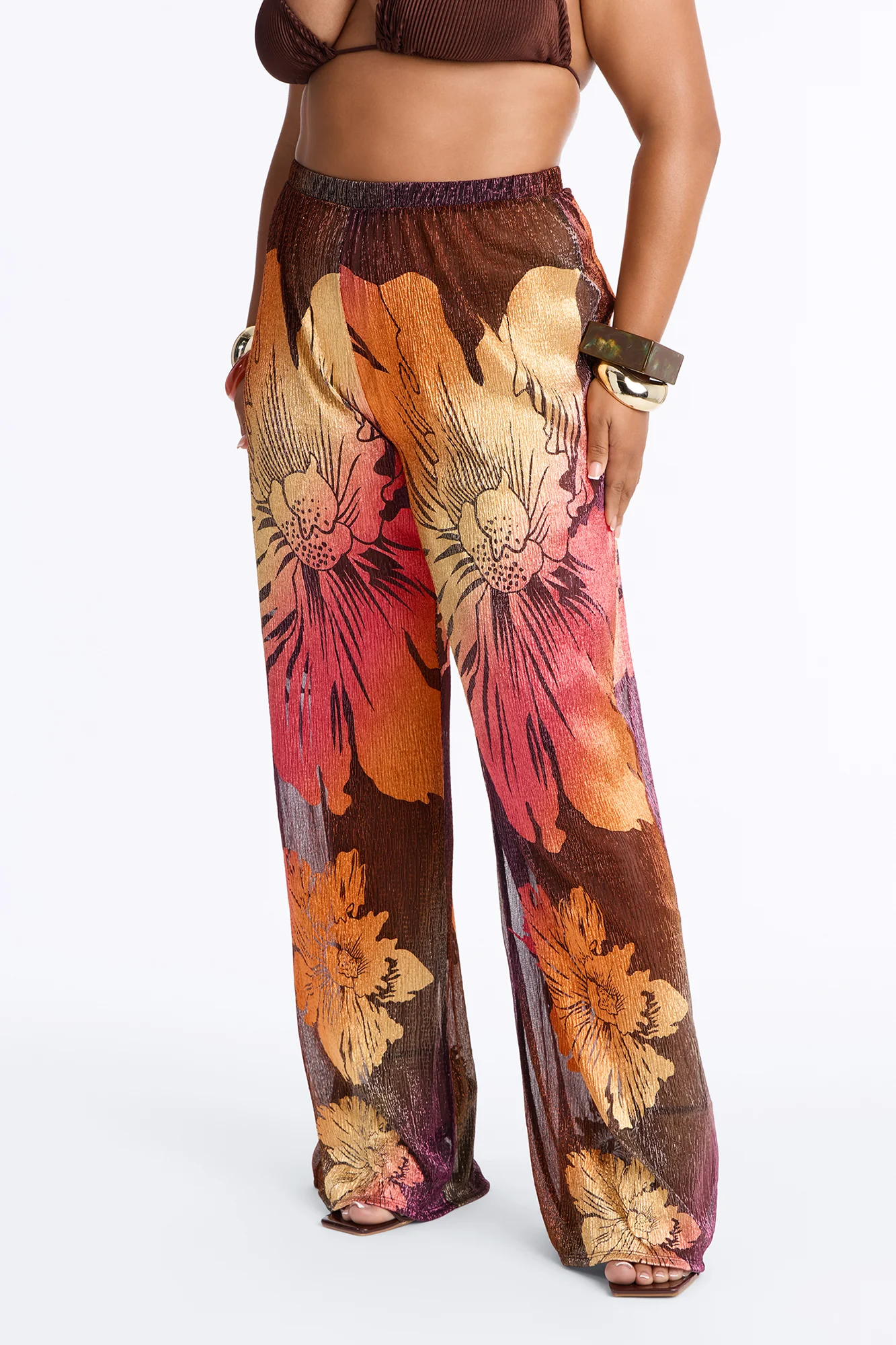 Addison Metallic Floral Wide Leg Pant - Rust/combo - Image 6