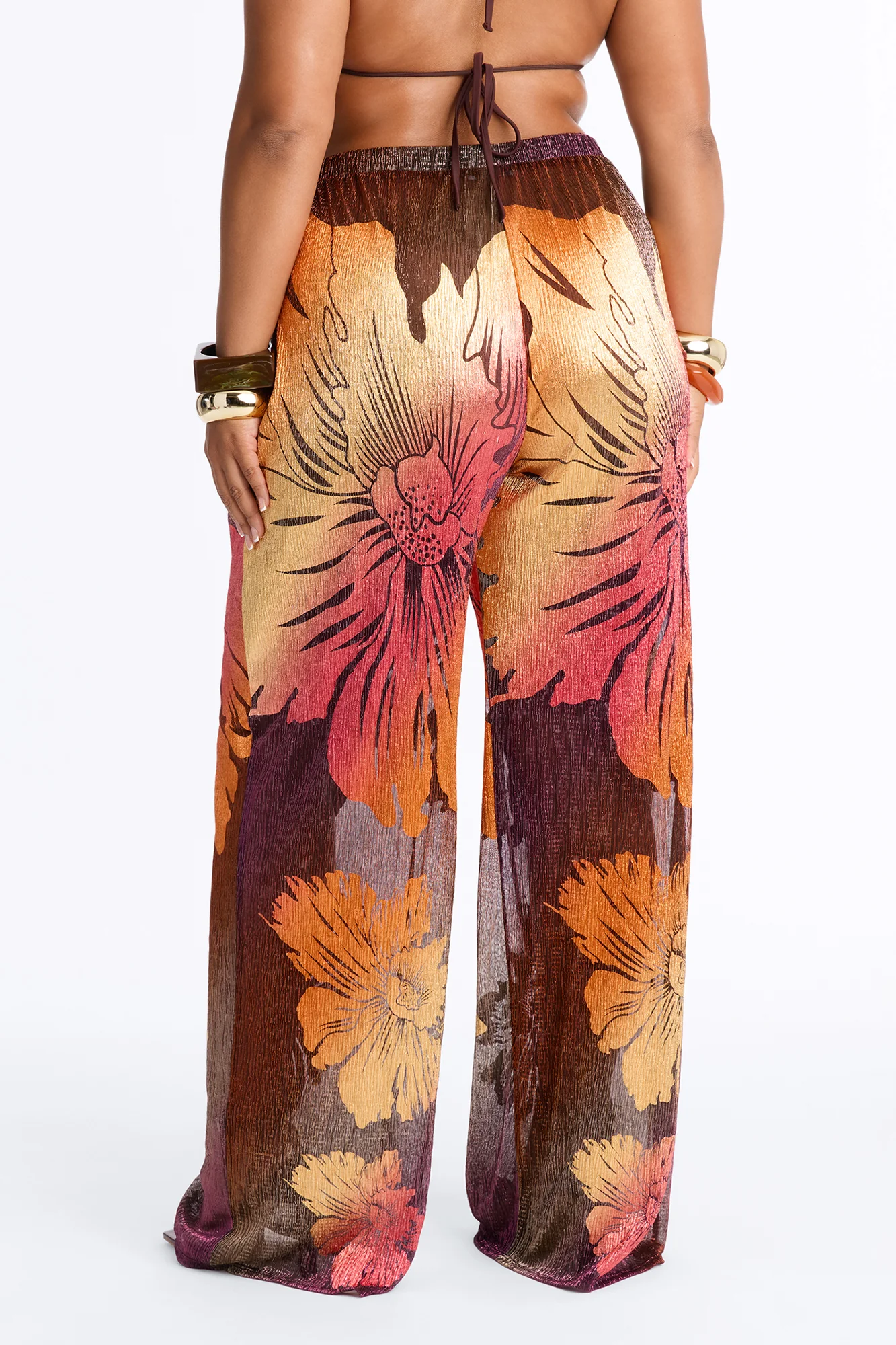 Addison Metallic Floral Wide Leg Pant - Rust/combo - Image 7