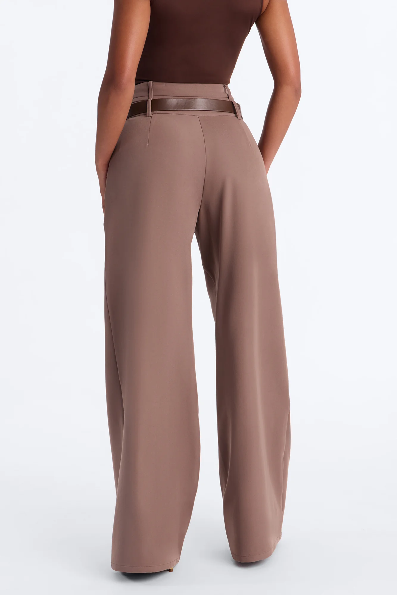 Adelaide Belted Wide Leg Pleated Trouser - Caffe - Image 3