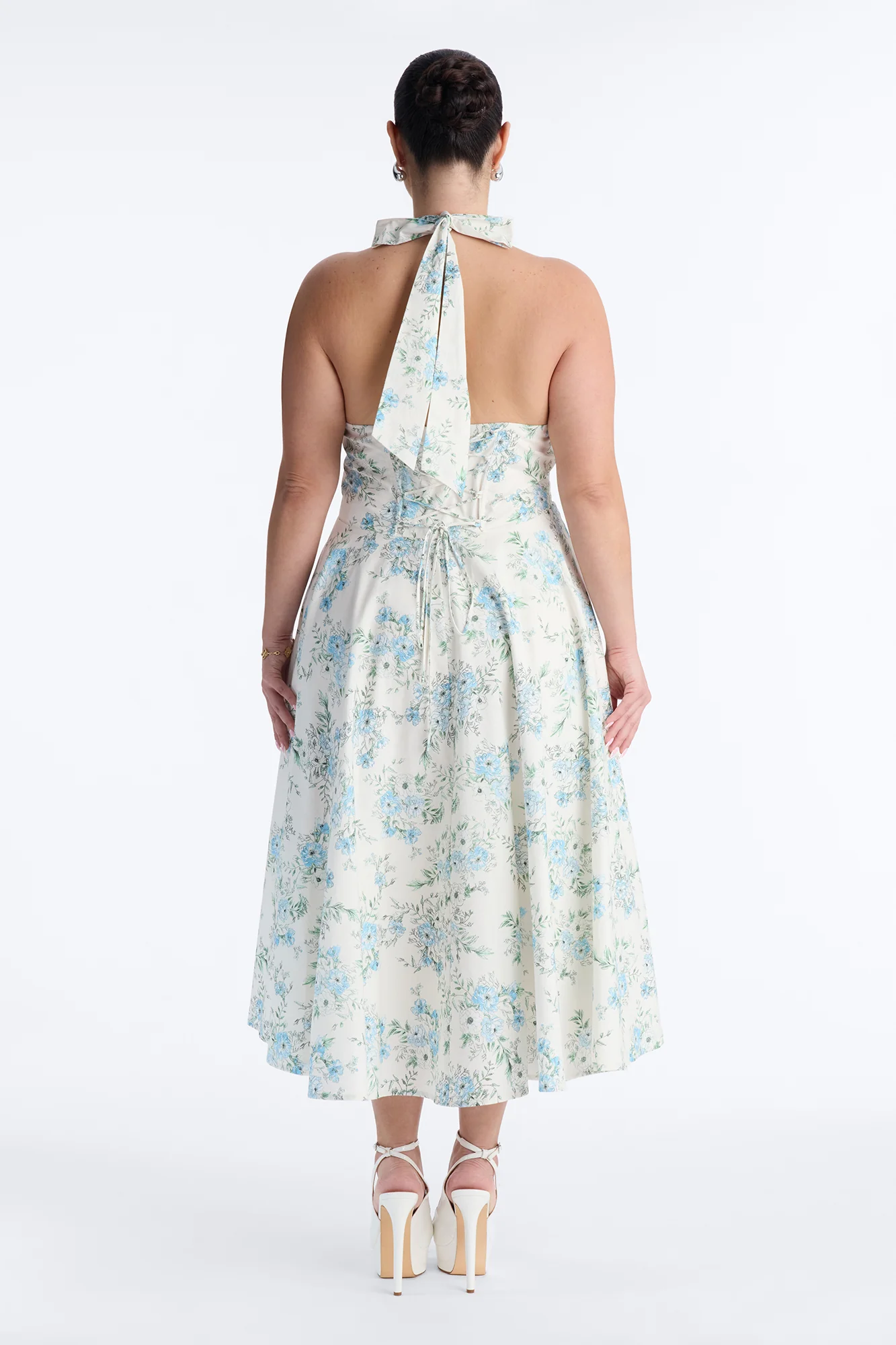 Adelaide Halter Floral Midi Dress - White/Blue - Image 7
