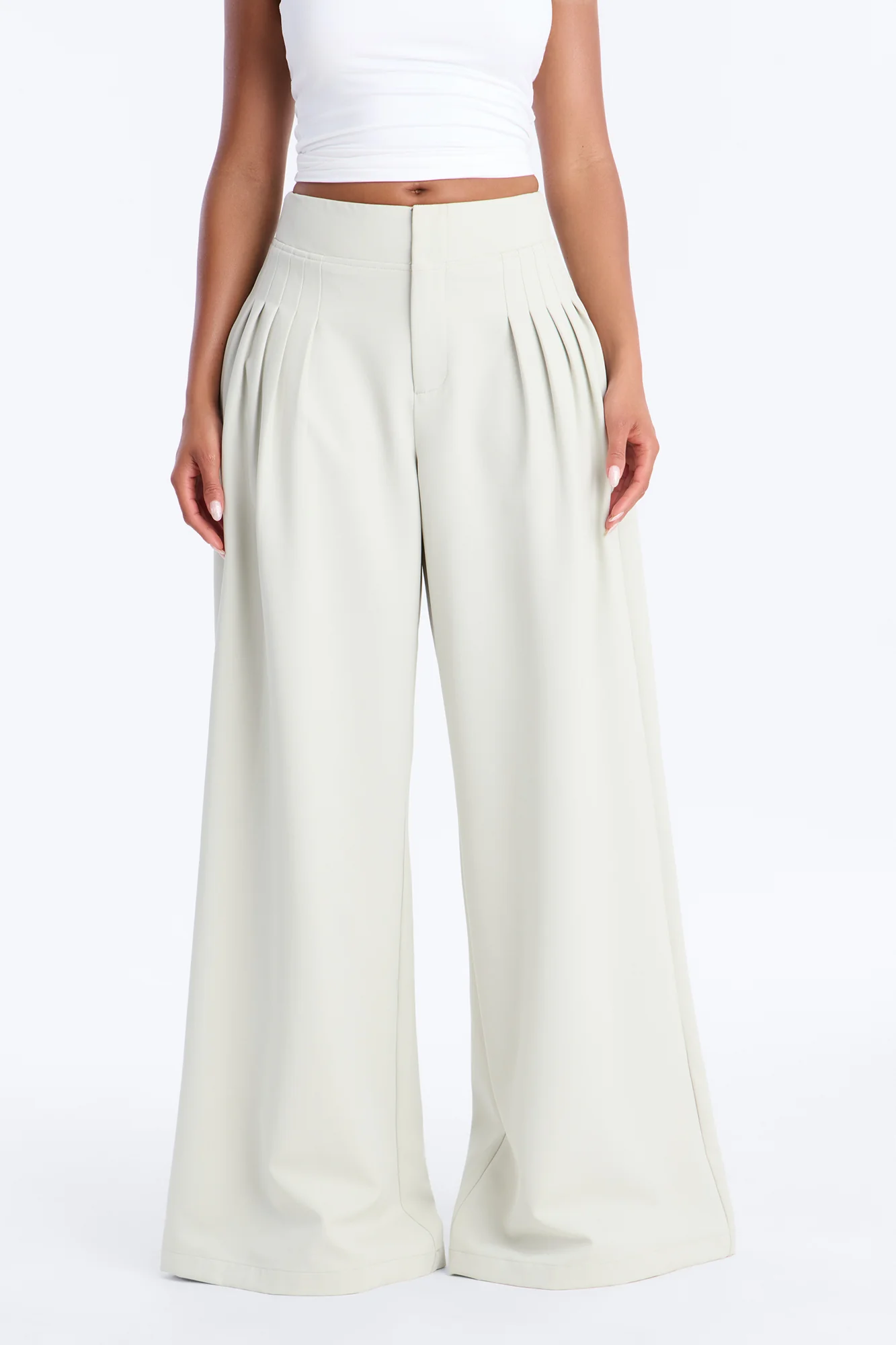 Adele Pleated Wide Leg Trouser Pant 33″ - Mint - Image 2