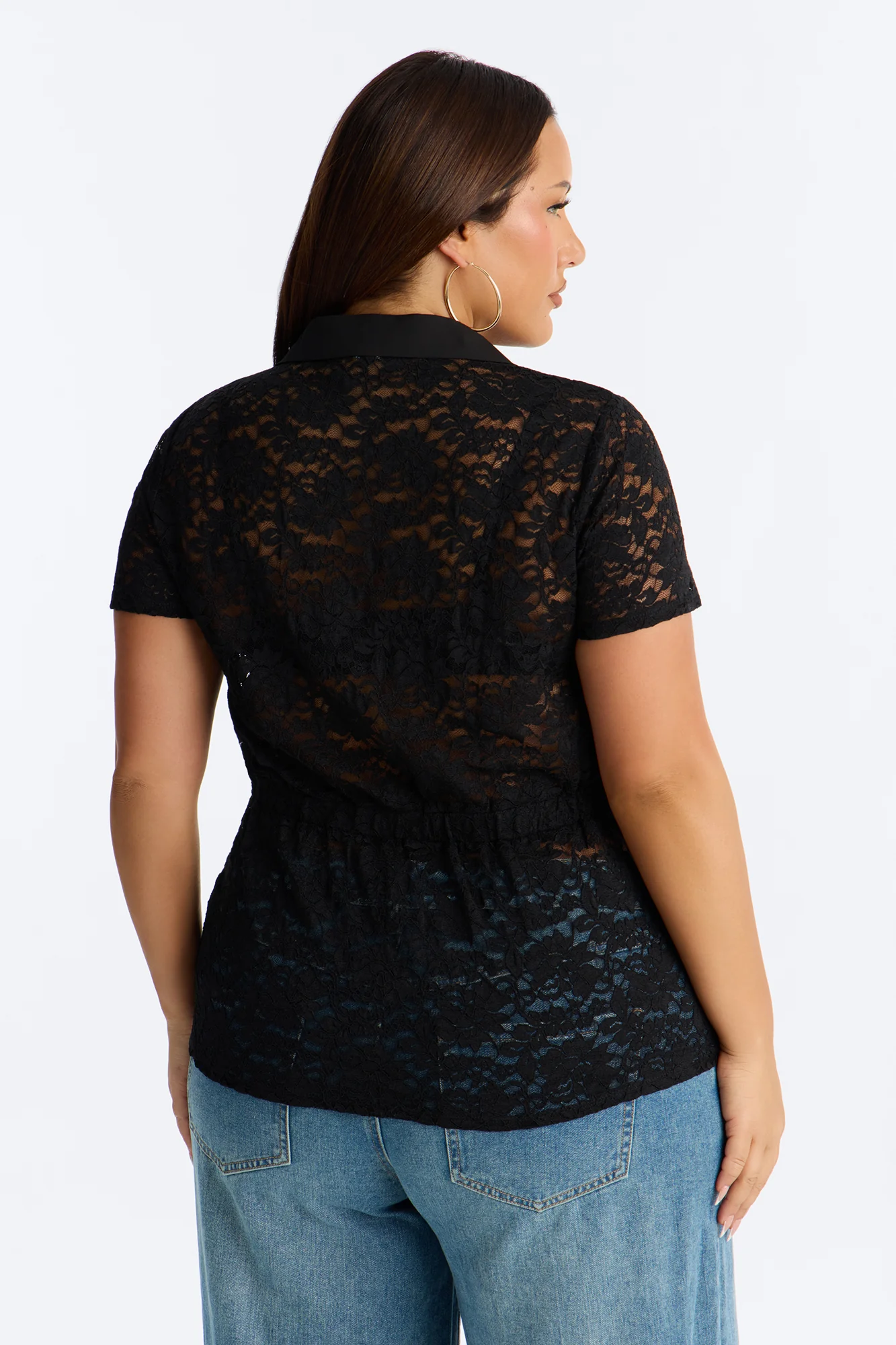 Adelina Short Sleeve Lace Top - Black - Image 8
