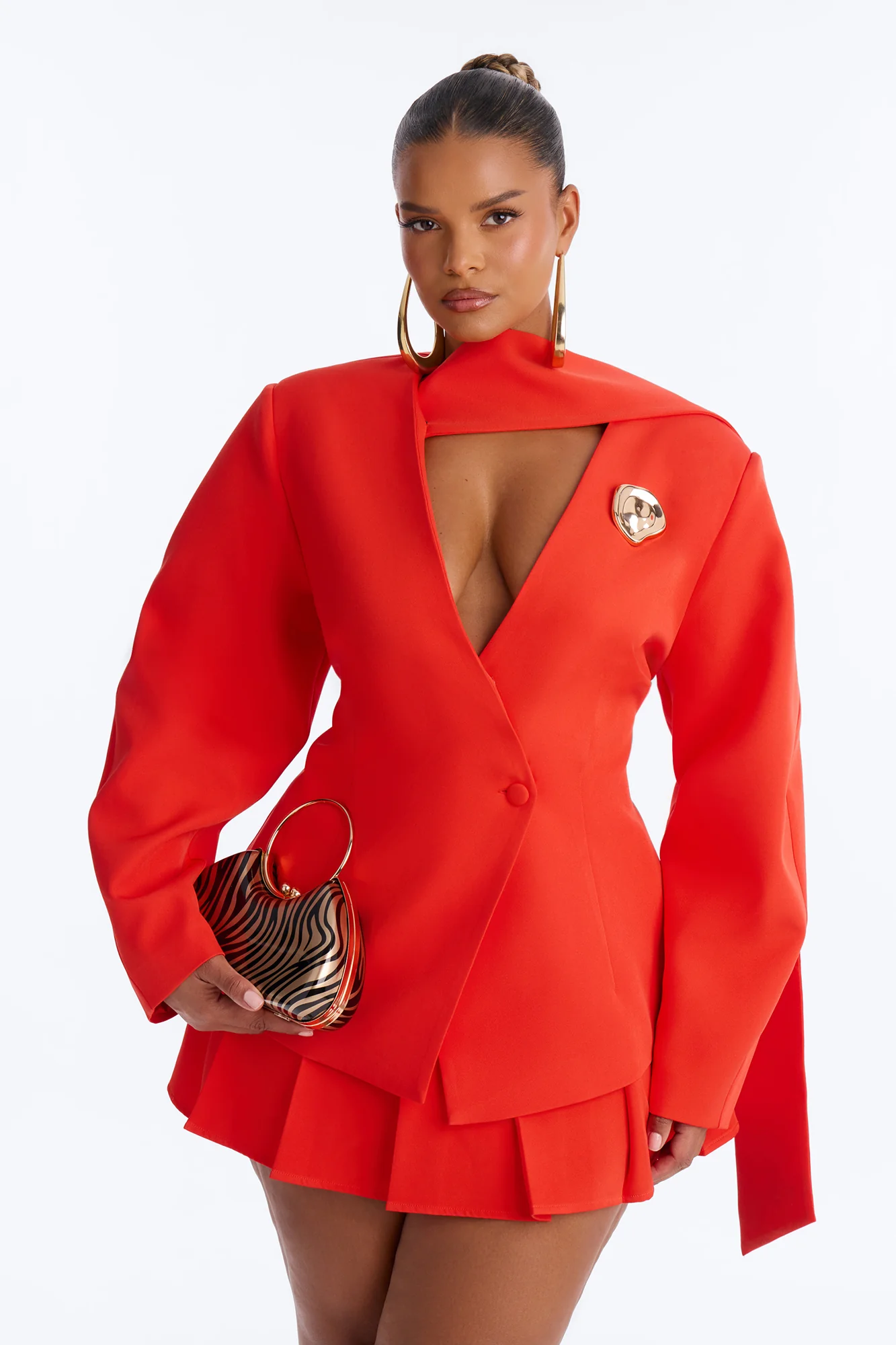 Adeline Long Sleeve Scarf Blazer - Red - Image 3