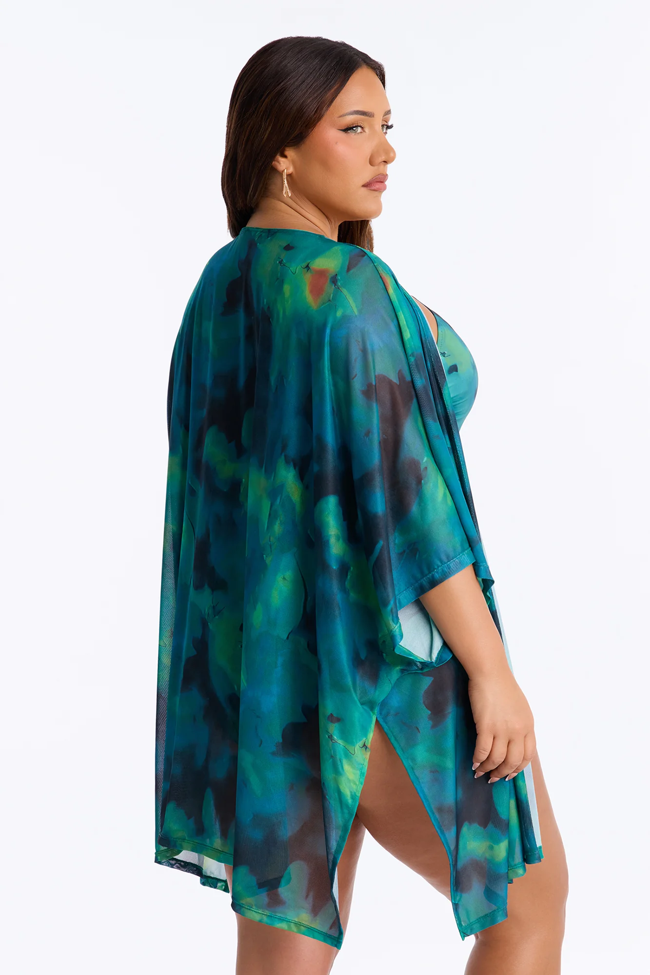 Adreina Abstract 1 Piece Asymmetrical Swimsuit & Cover Up Kimono Set - Green/combo - Image 9