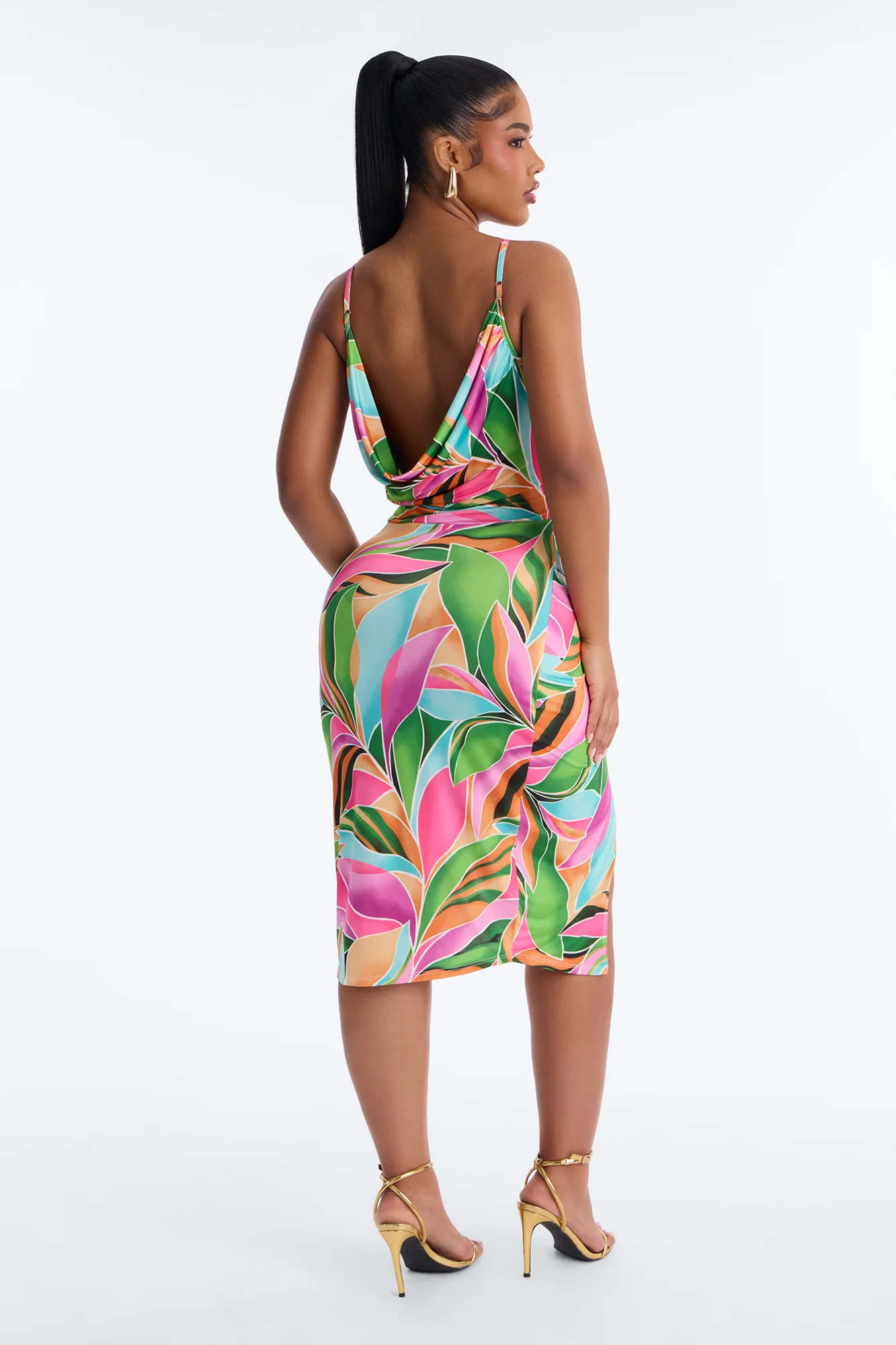 Adria Backless Printed Midi Dress - Multi Color - Image 4