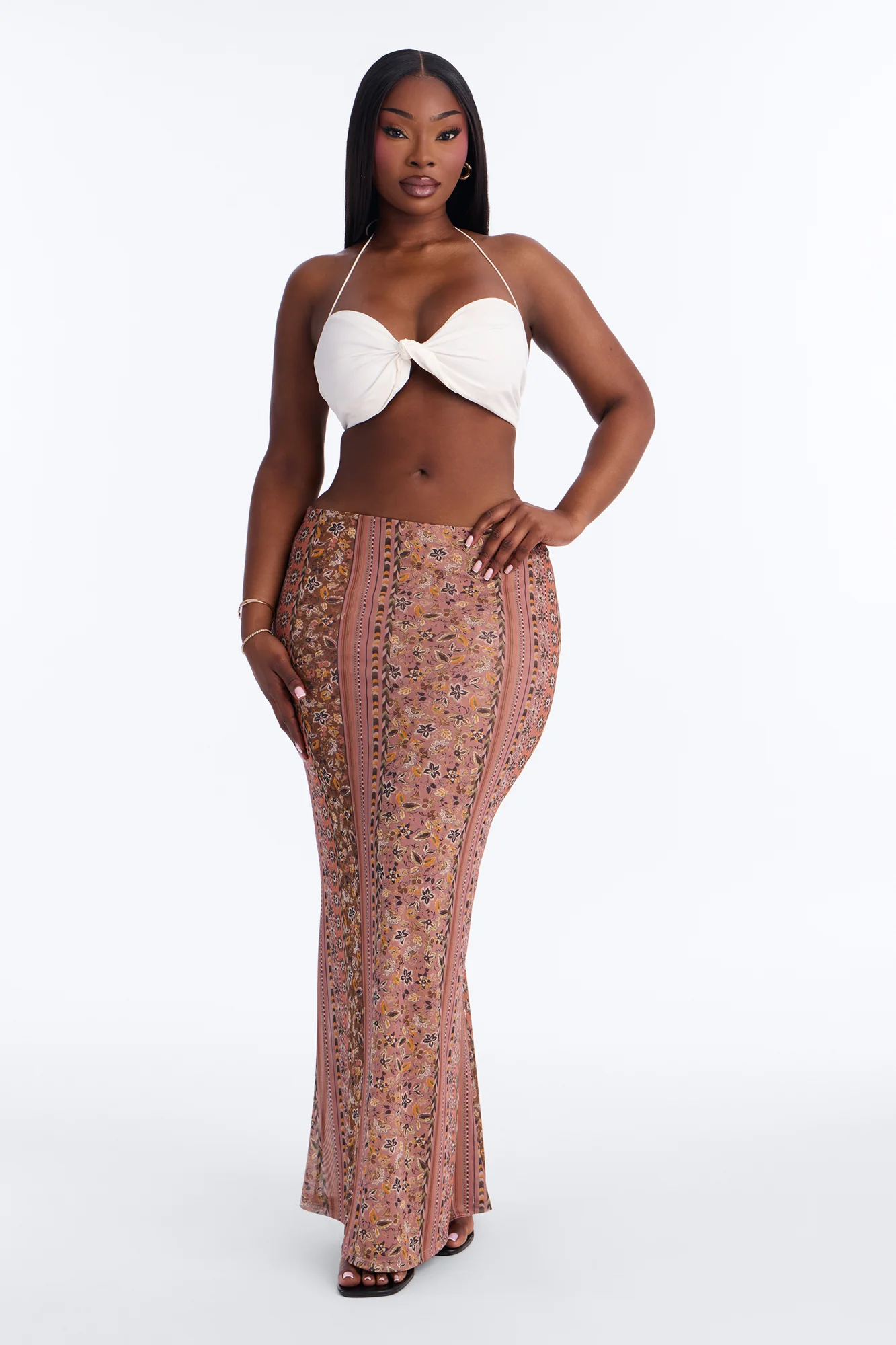 Adria Floral Mesh Maxi Skirt - Rust/combo - Image 5