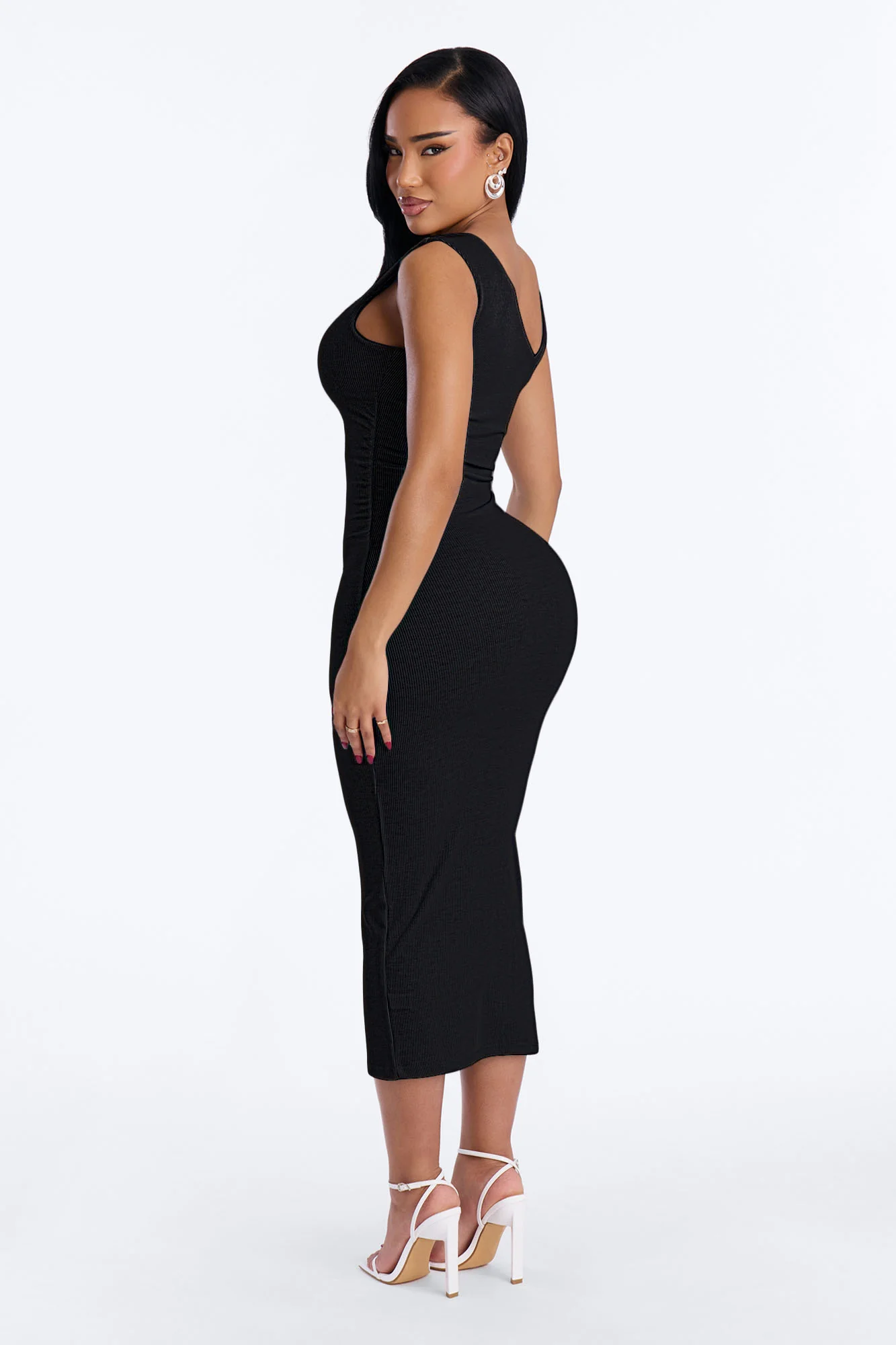 Adria Ribbed Midi Dress - Black - Image 3