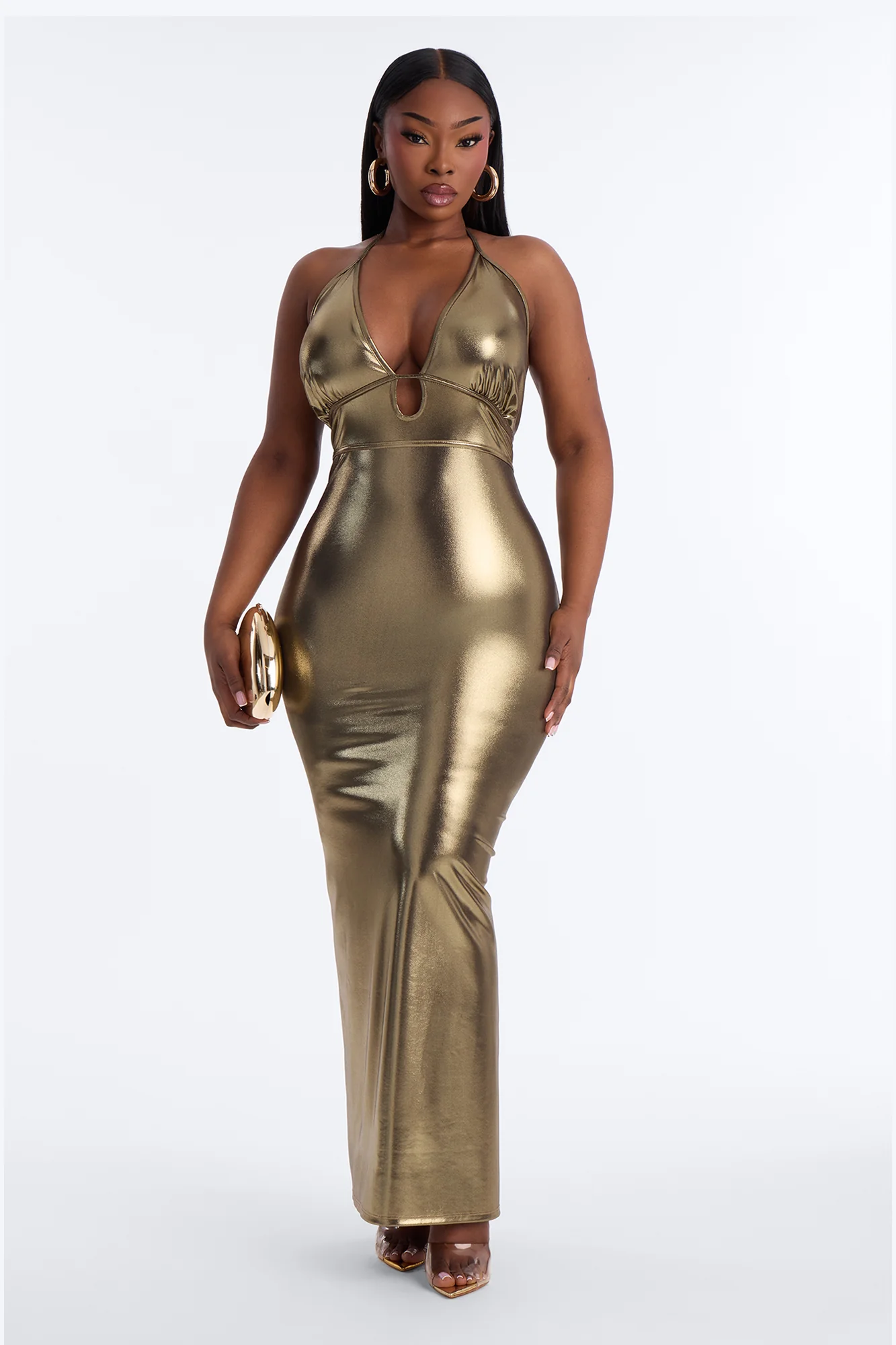 After Dark Metallic Maxi Dress - Gold - Image 5