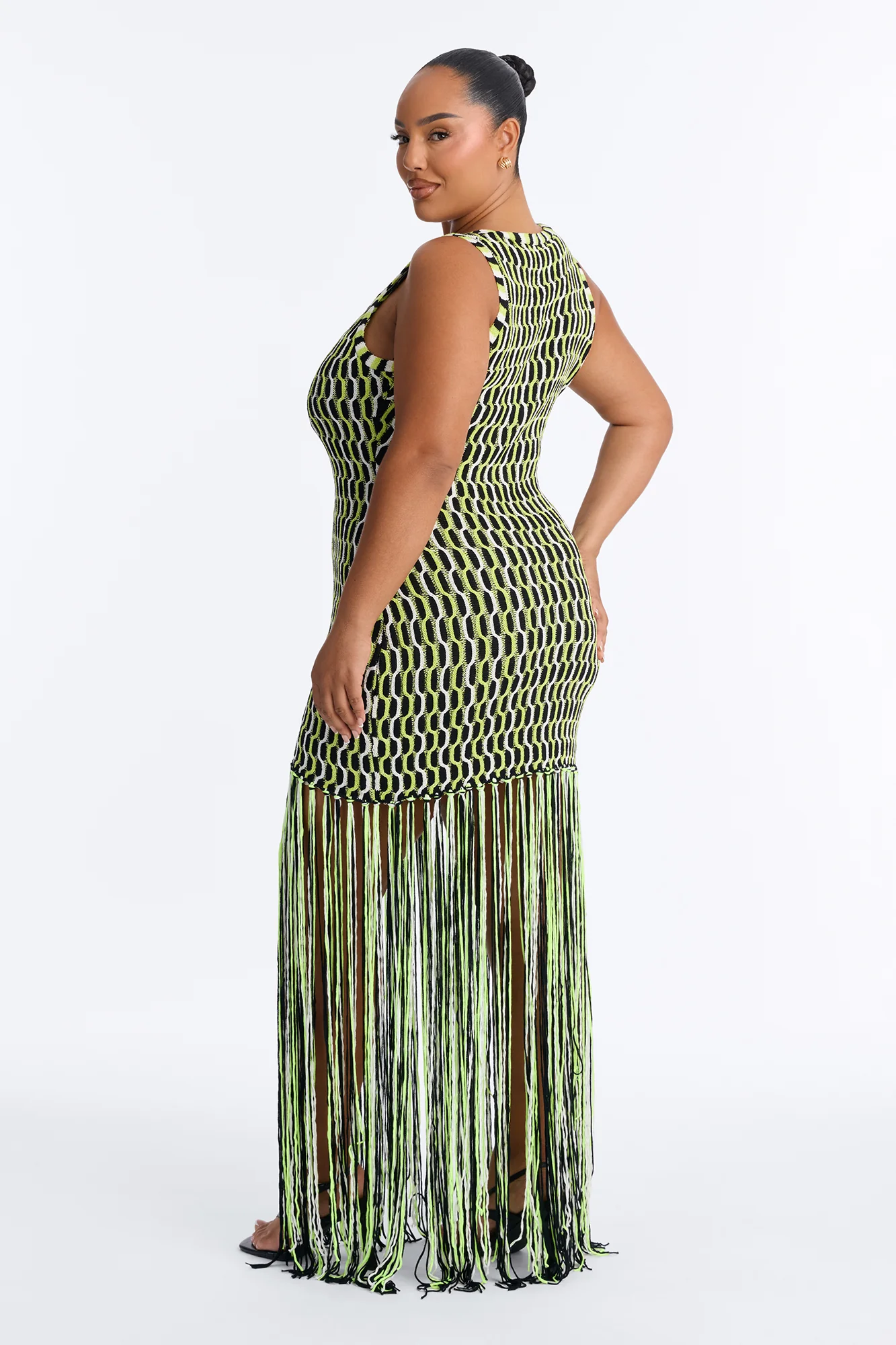 After Hours Fringe Sweater Maxi Dress - Green/combo - Image 8