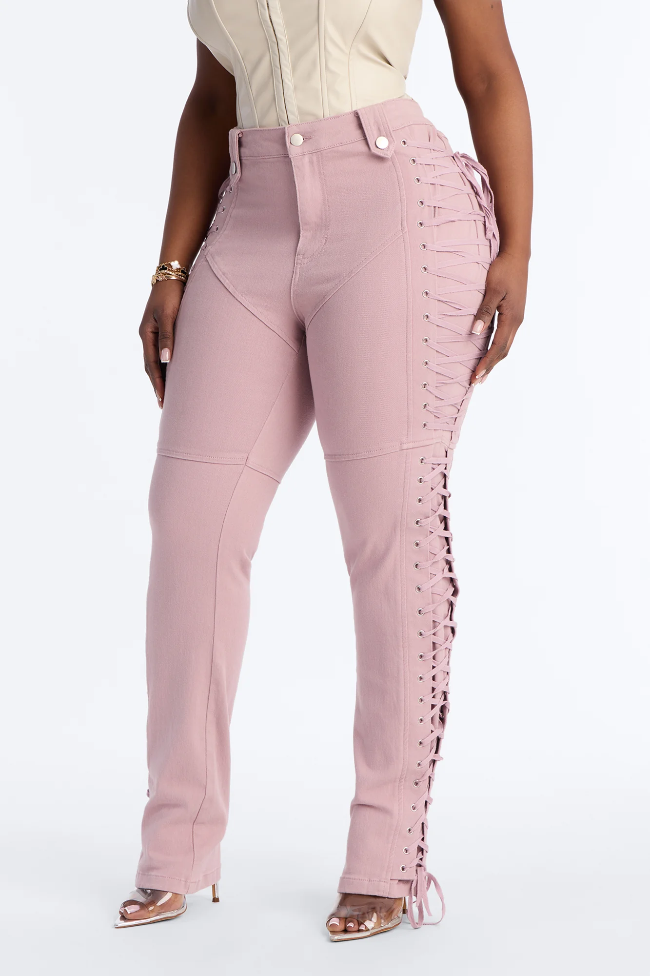 After Hours Lace Up Flare Pant - Blush - Image 6