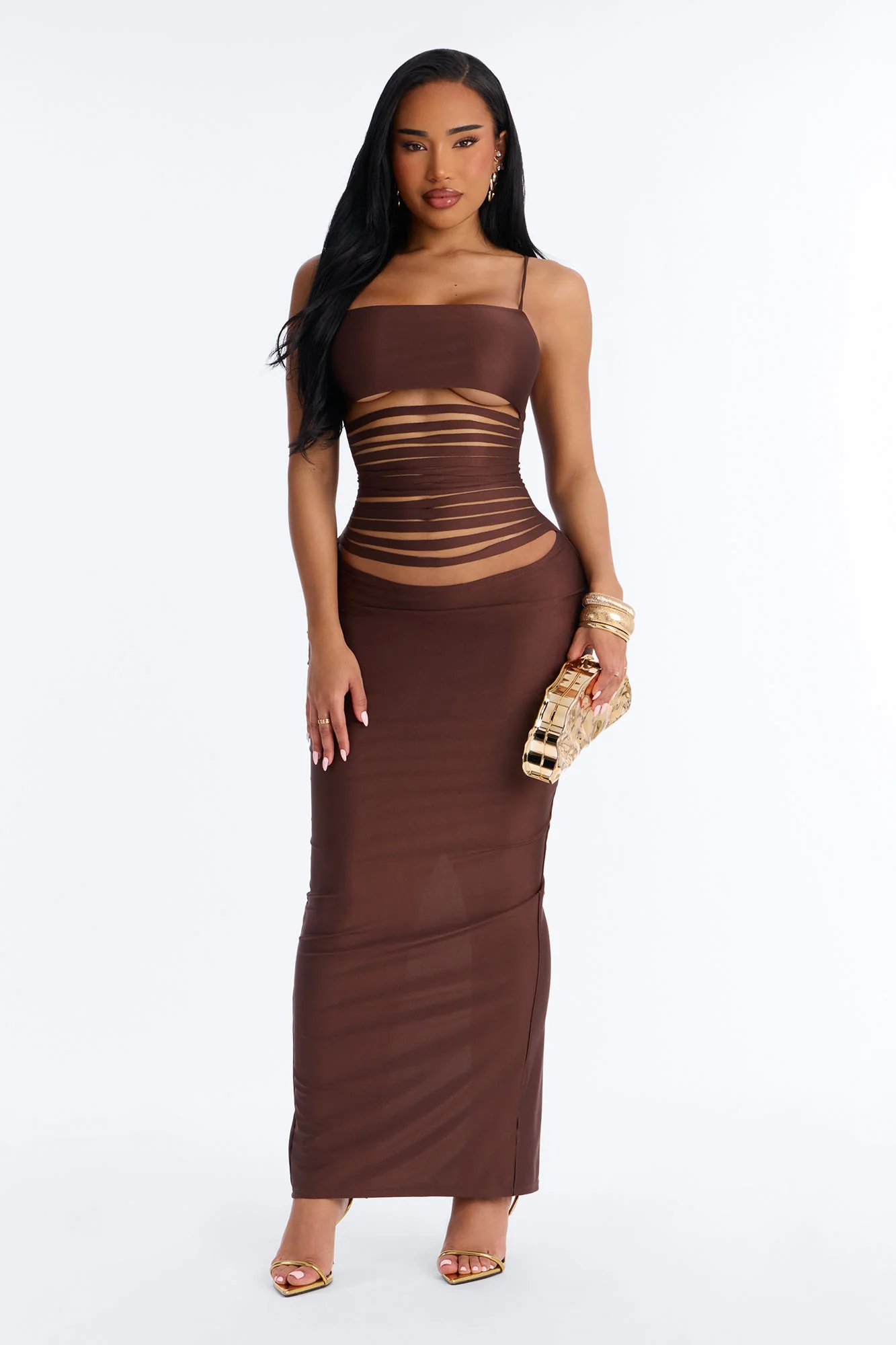 Afterglow Strappy Maxi Dress - Brown