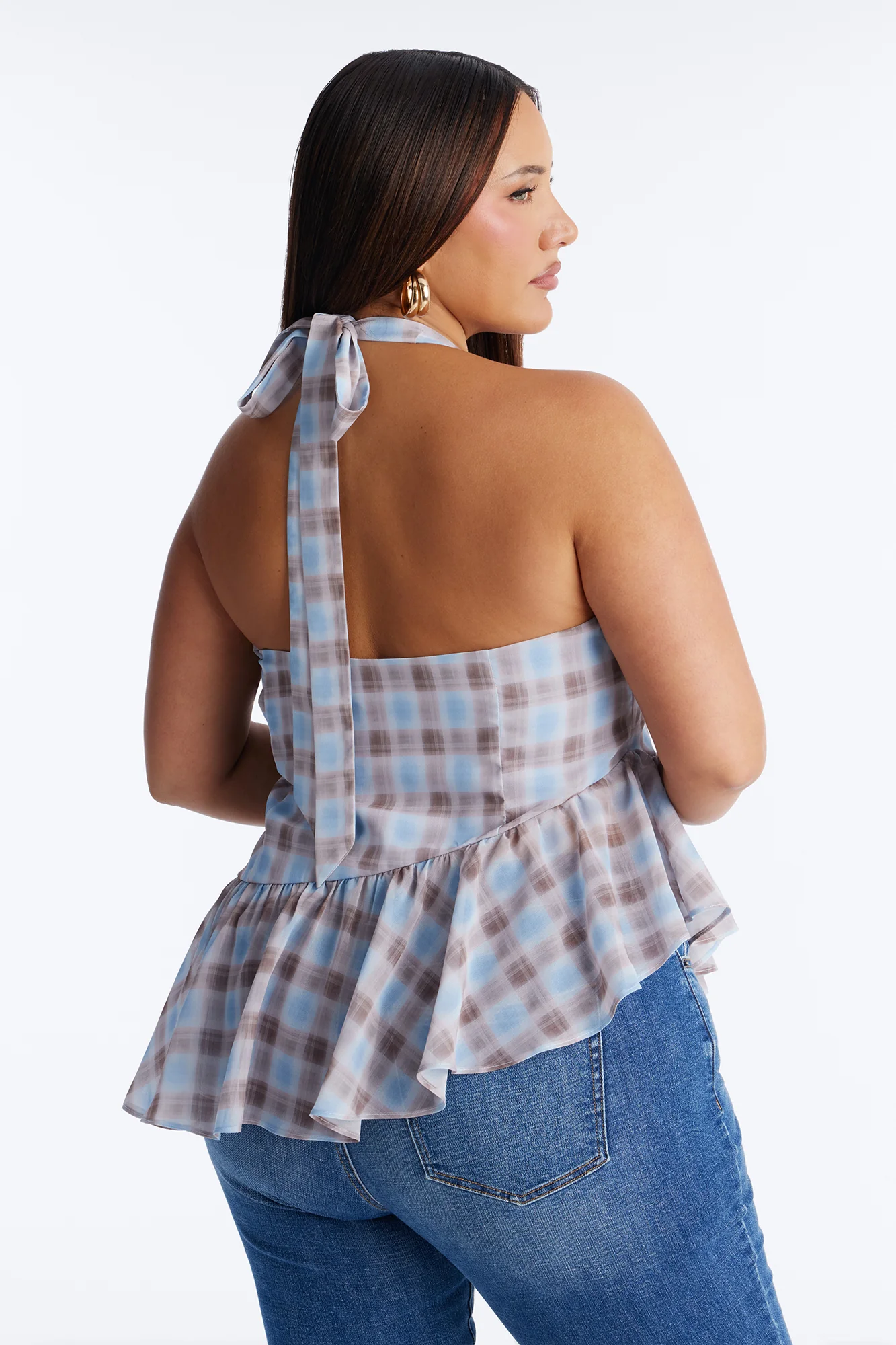 Afternoon Delight Ruffle Plaid Chiffon Halter Top - Blue/combo - Image 7
