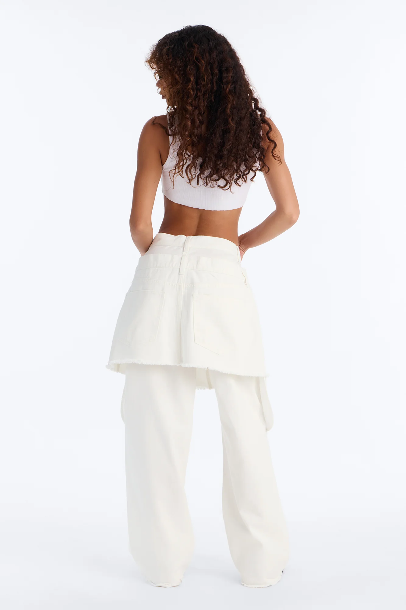 Afterparty Ripped Skirt Overlay Straight Leg Jeans - White - Image 4