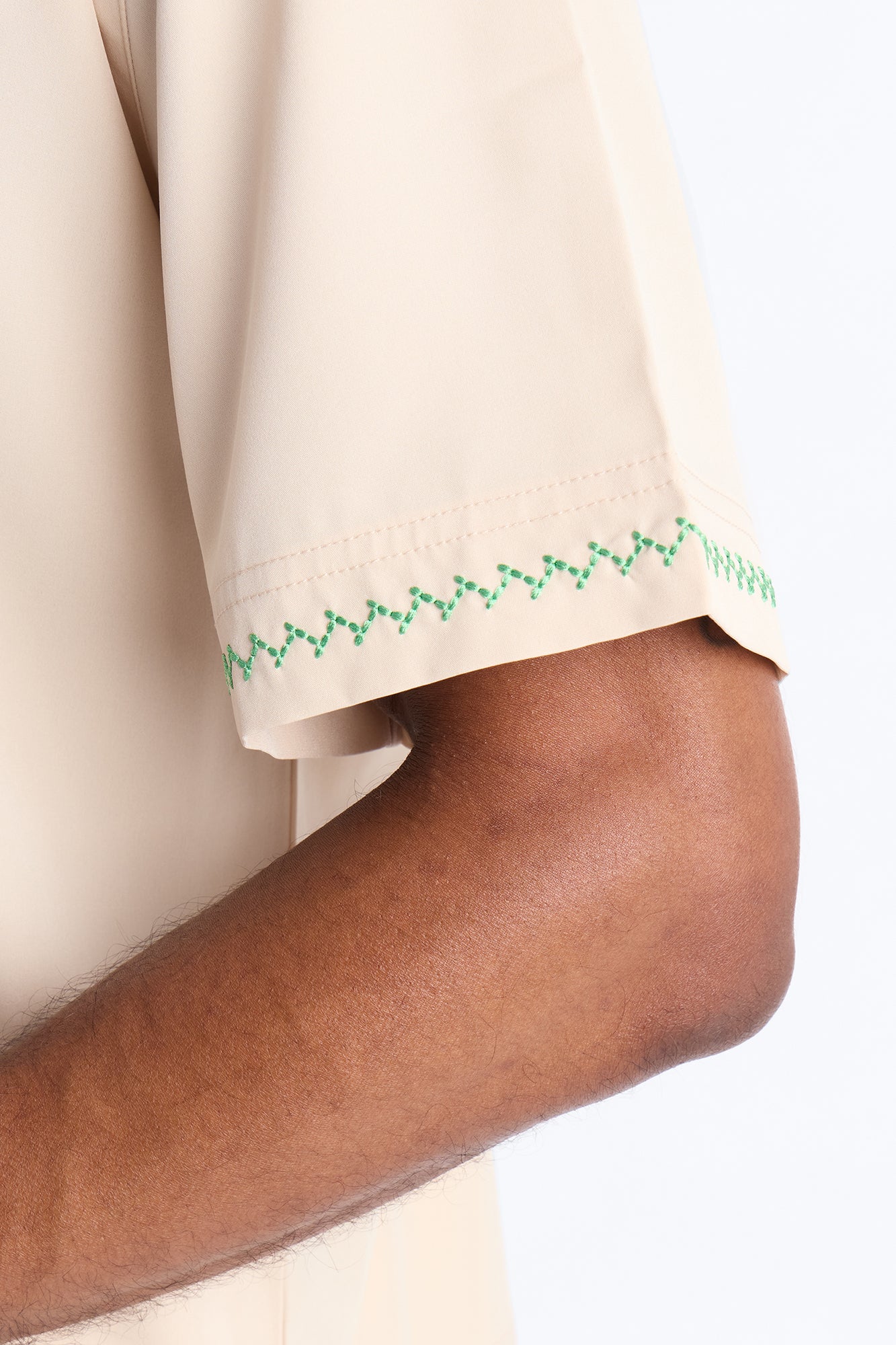 Agave Palm Embroidered Cuban Collar Button Up Shirt - Off White - Image 4