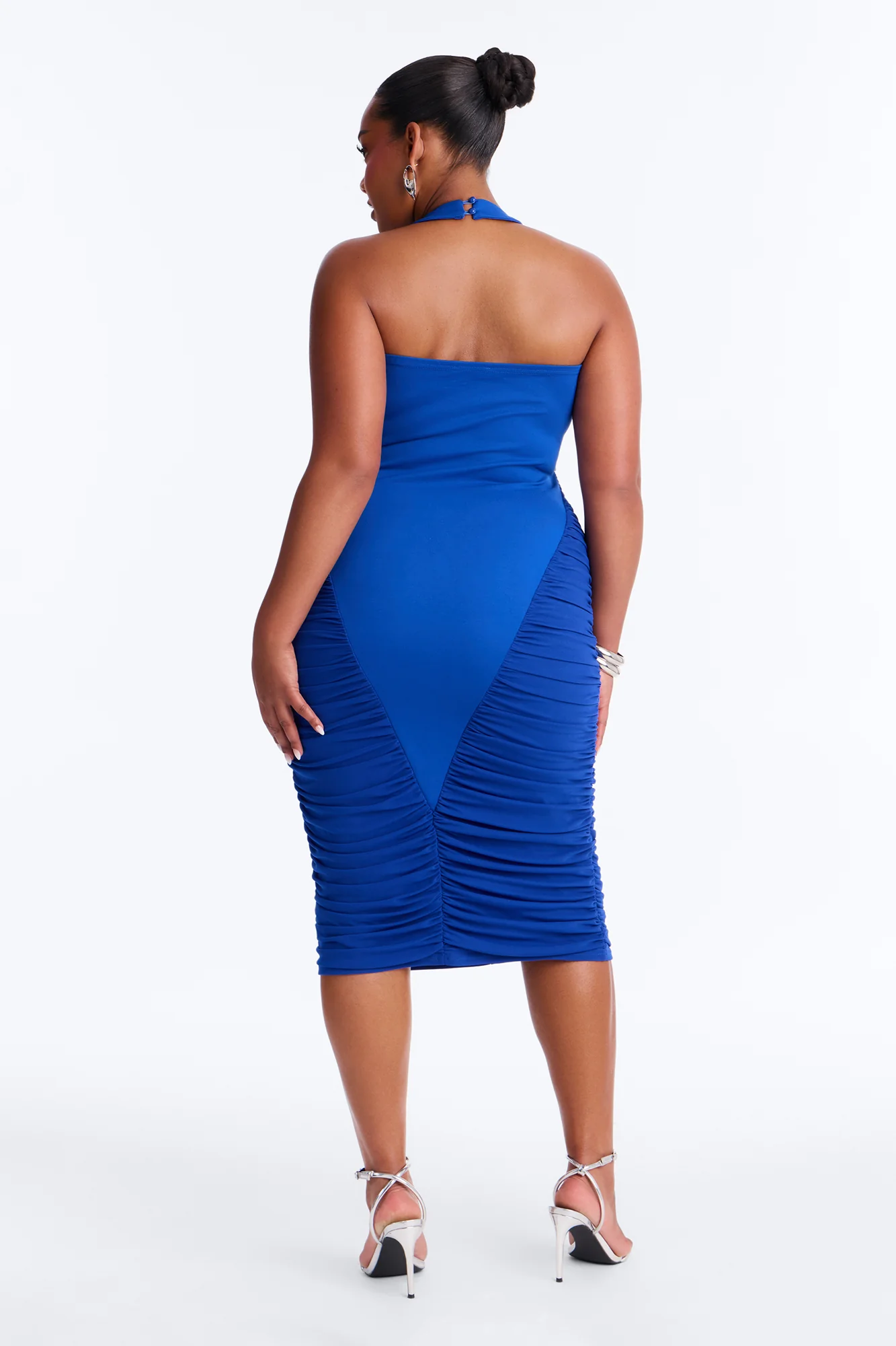 Aimee Halter Ruched Midi Dress - Blue - Image 7