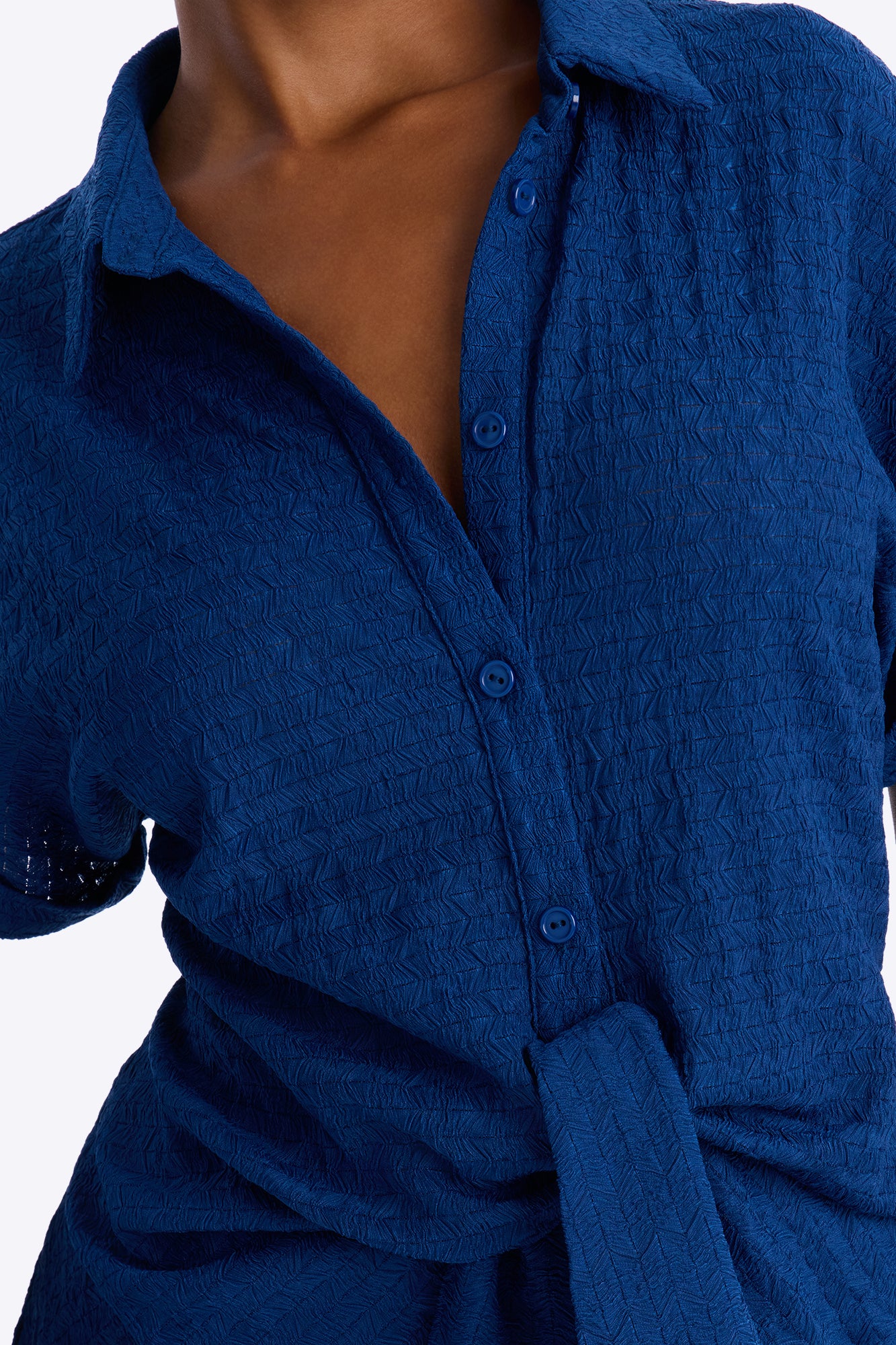 Ainsley Textured Tie Front Pant Set - Navy - Image 3