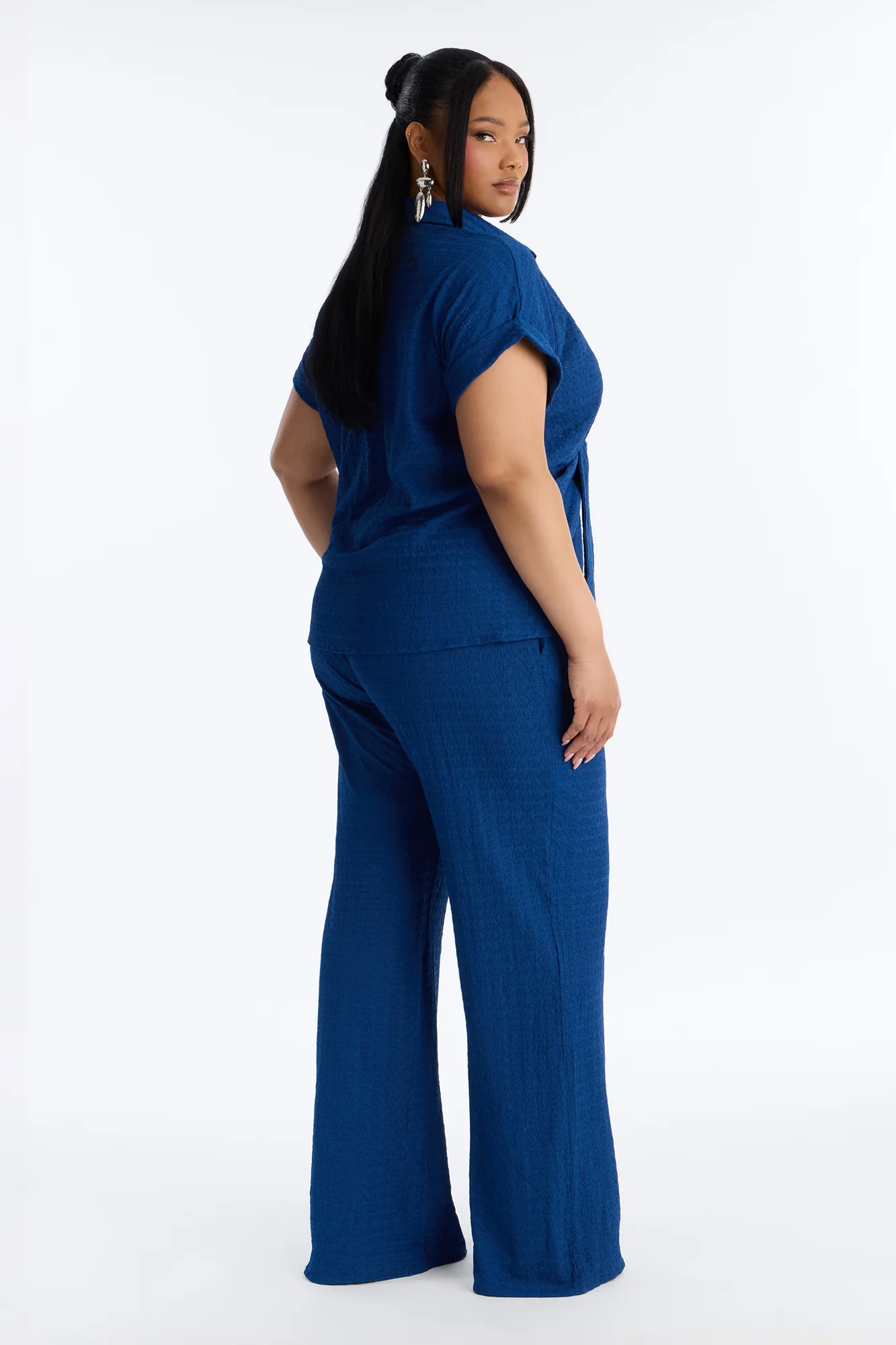 Ainsley Textured Tie Front Pant Set - Navy - Image 8