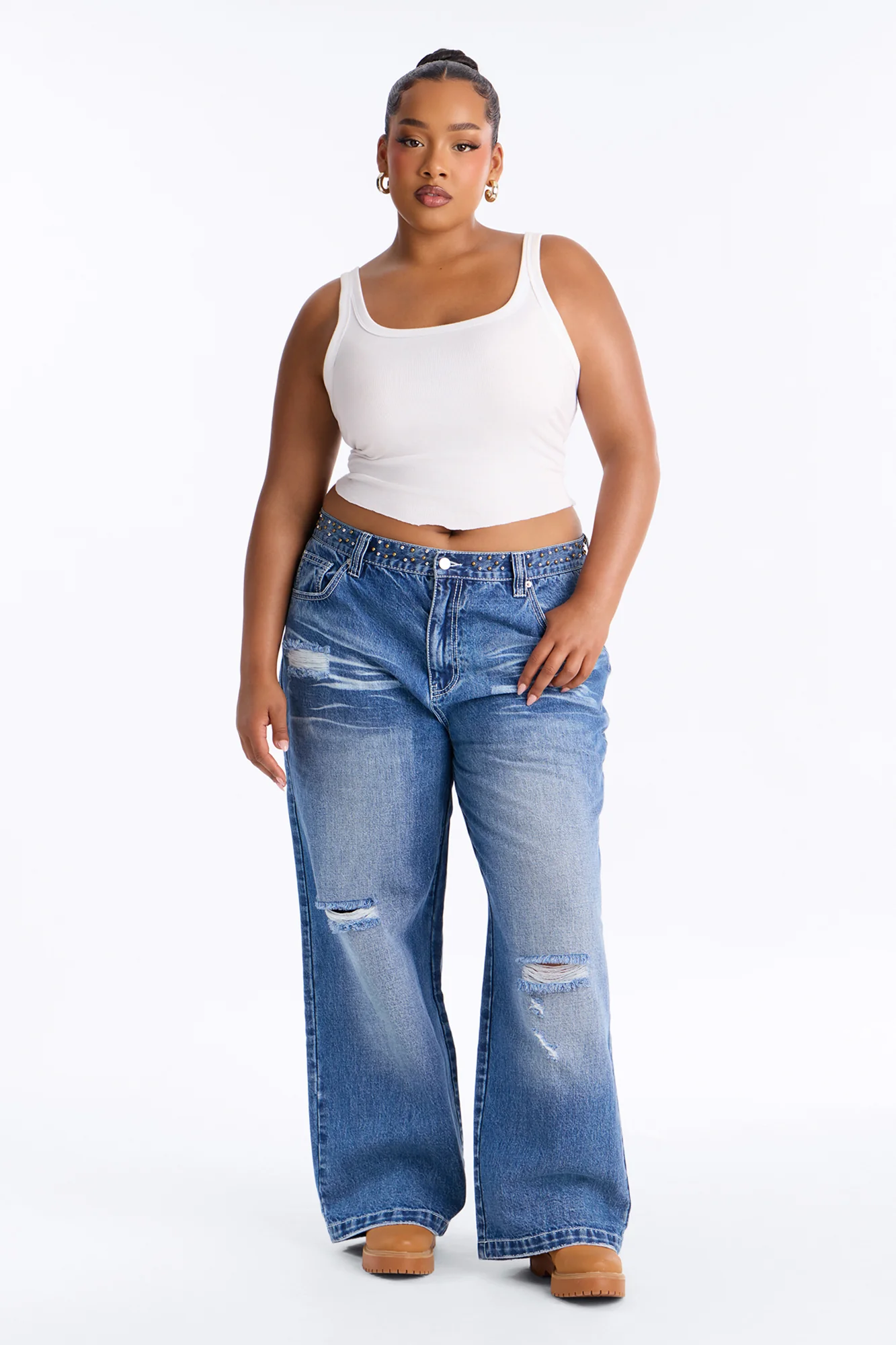 Ain’t No Saint Studded Embroidered Baggy Jeans - Dark Wash - Image 3