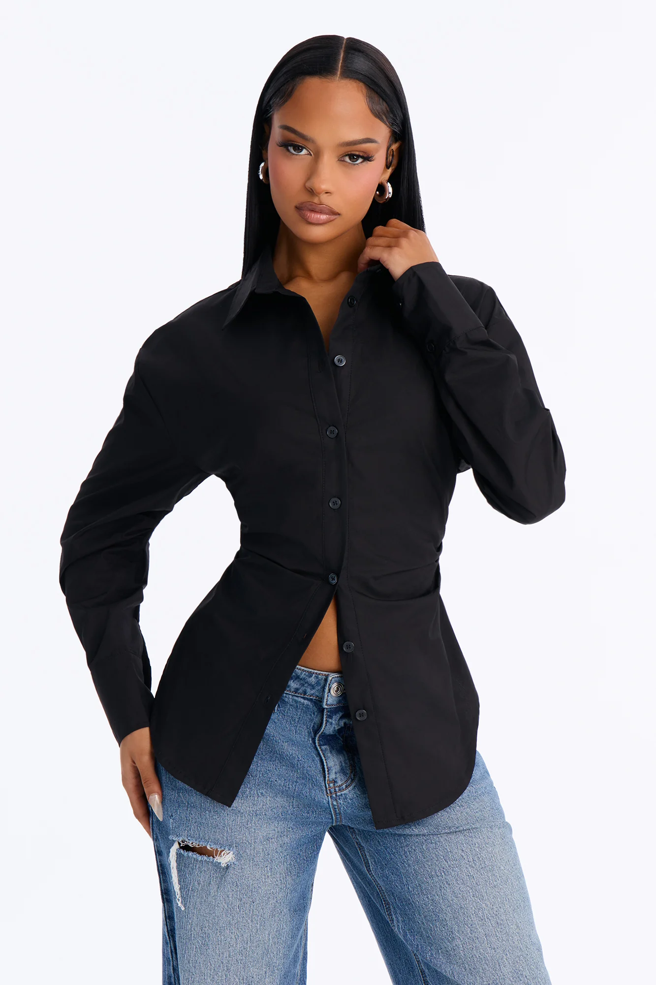 Alaia Poplin Button Up Shirt - Black