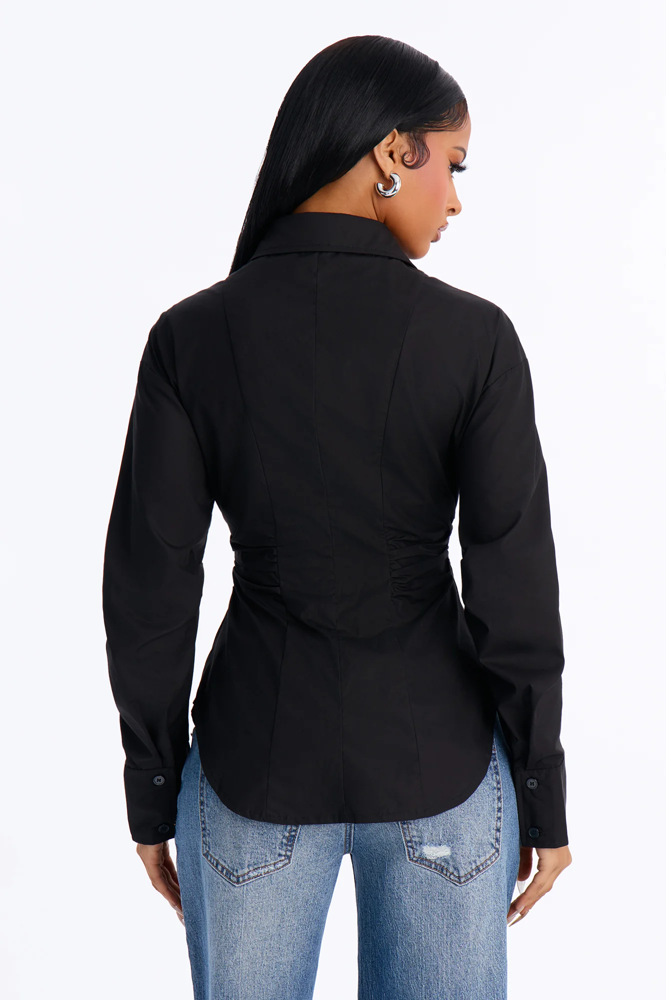 Alaia Poplin Button Up Shirt - Black - Image 4