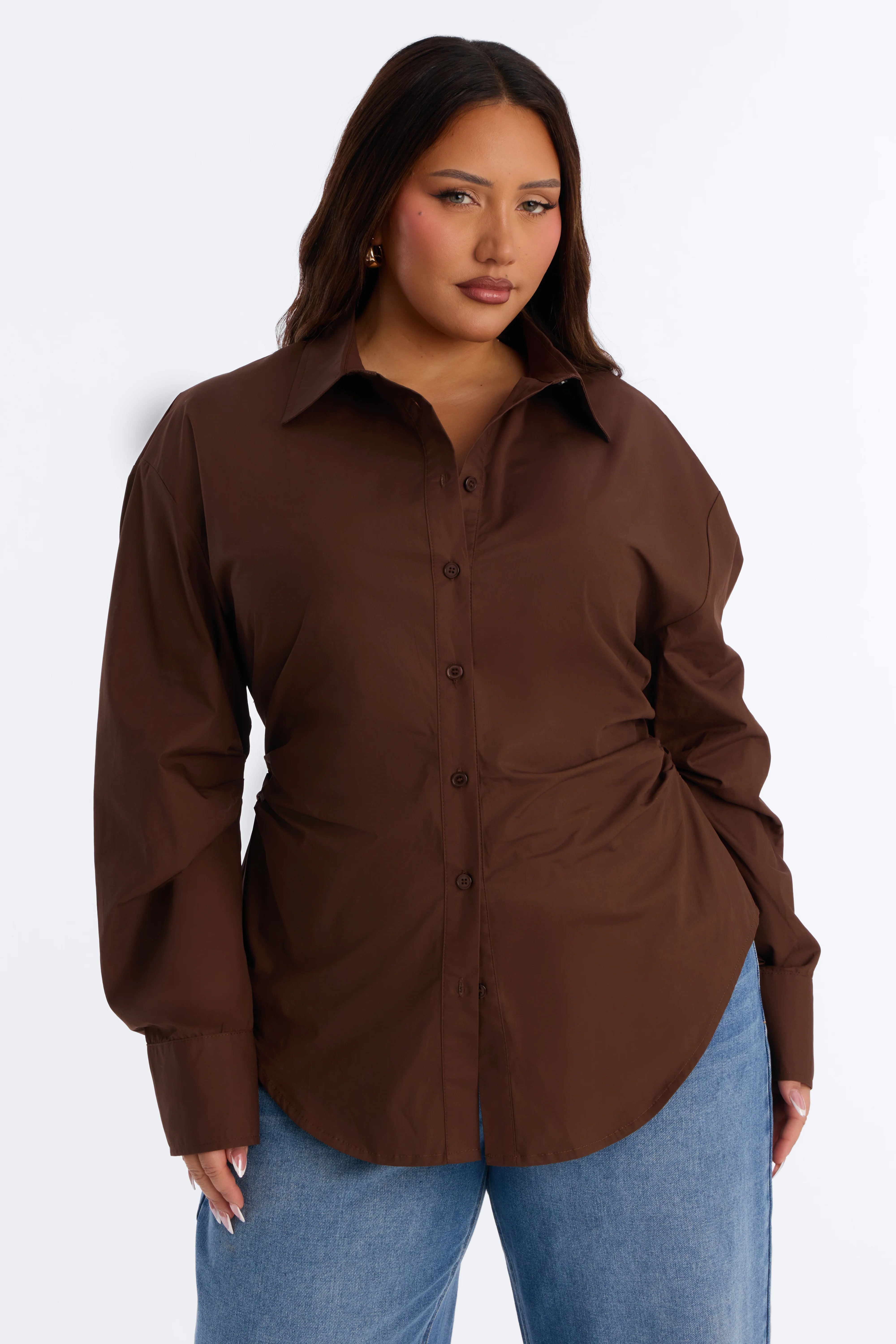 Alaia Poplin Button Up Shirt - Chocolate - Image 5
