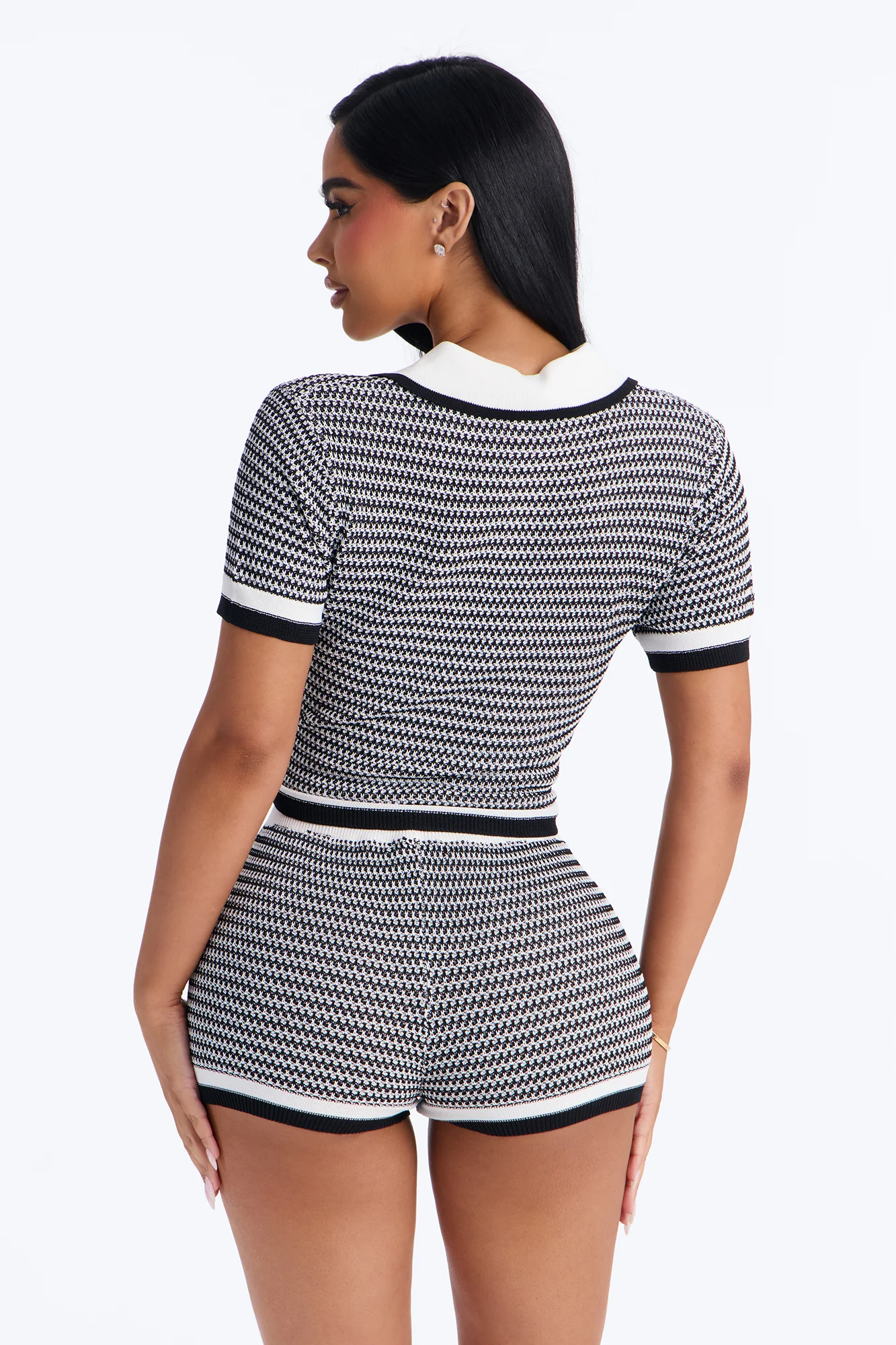 Alessia Crochet Polo And Mini Short Set - Black/White - Image 4