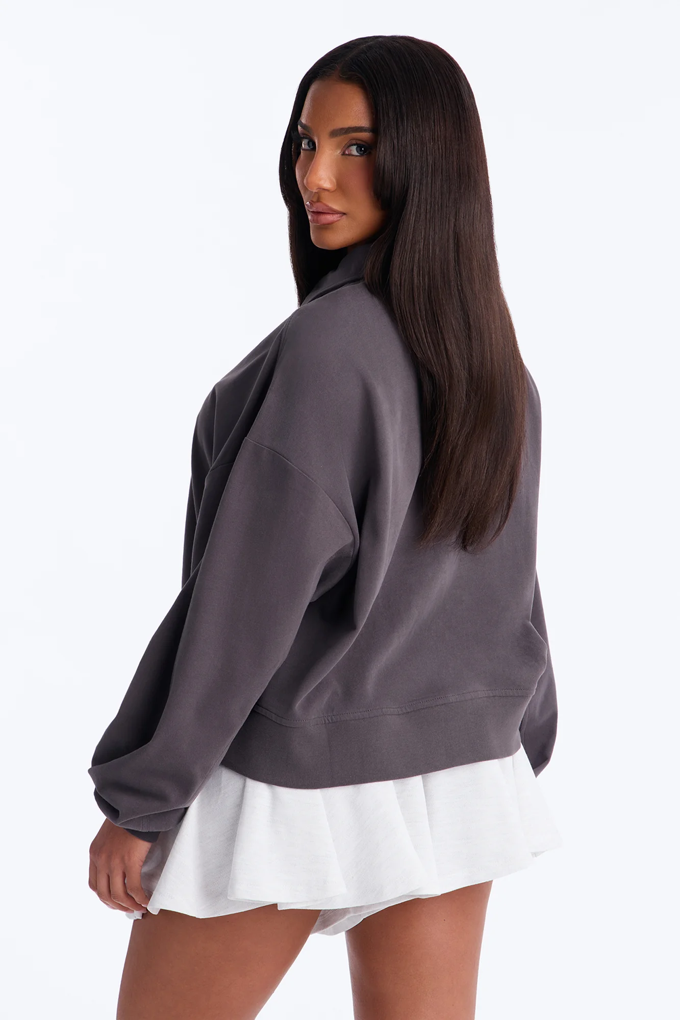 Alex Long Sleeve Button Up Polo Top - Charcoal - Image 4