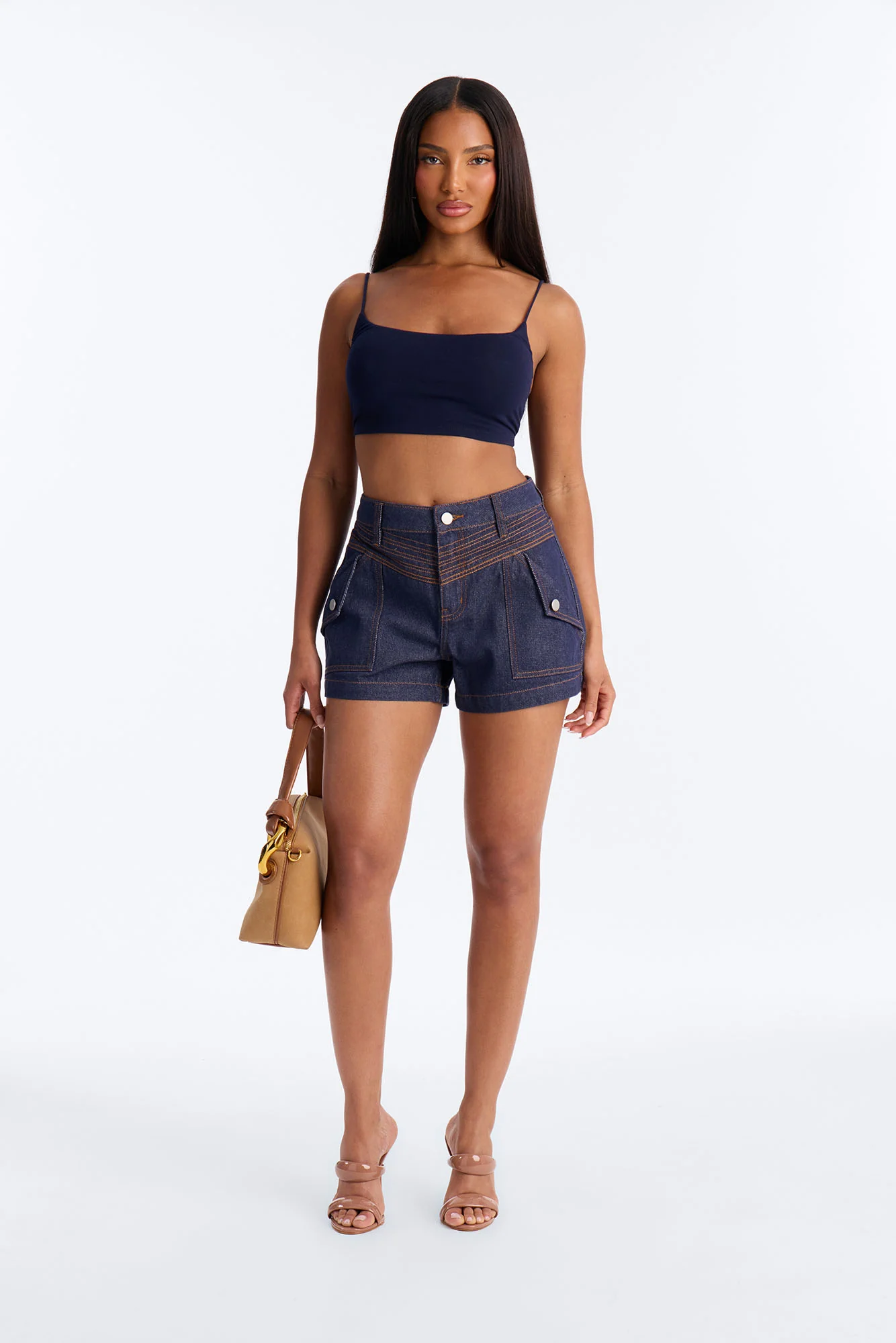 Alexa Everyday Double Layered Cropped Cami Top - Navy - Image 2