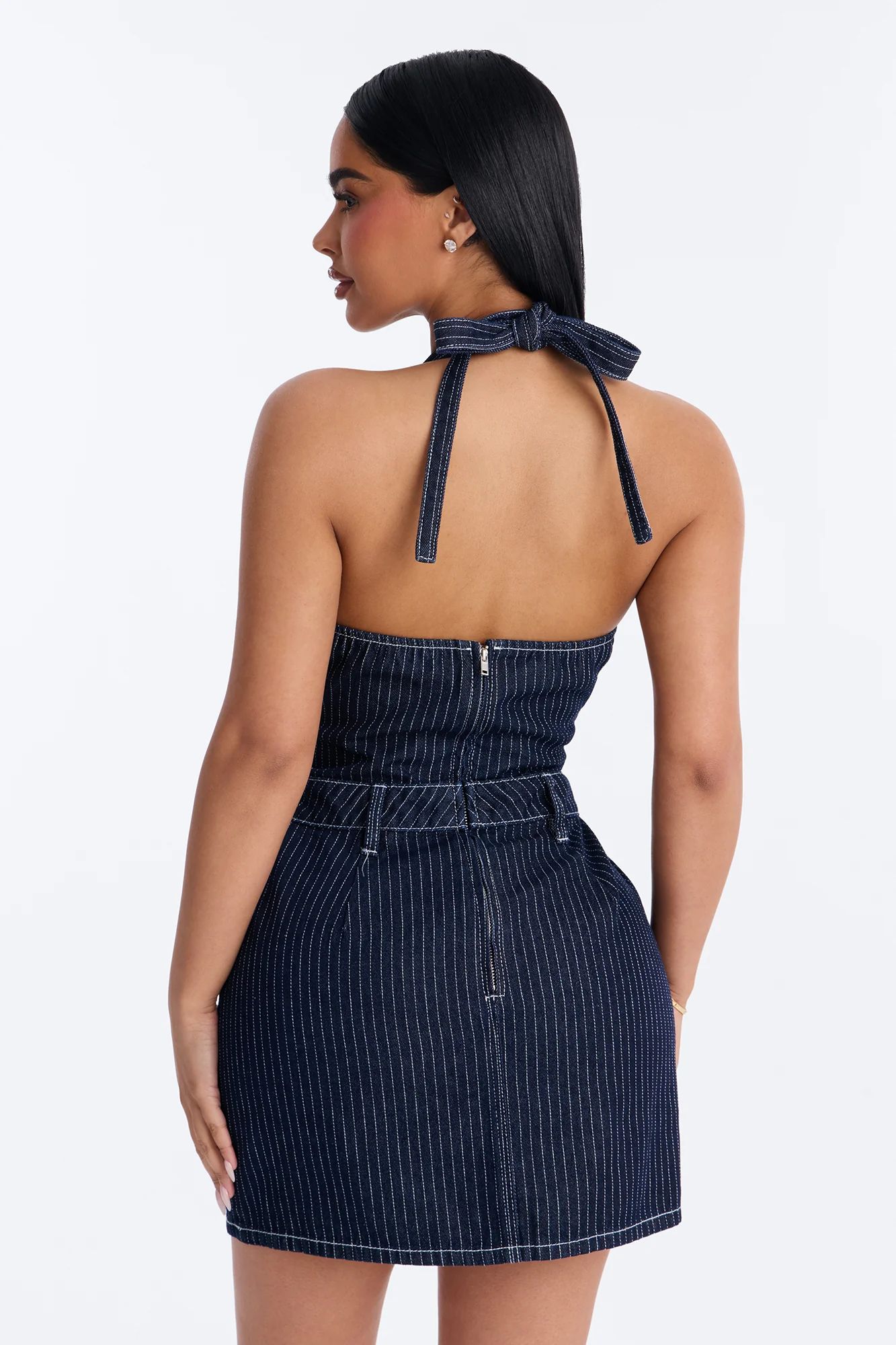Alexa Halter Denim Mini Dress - Dark Wash - Image 4