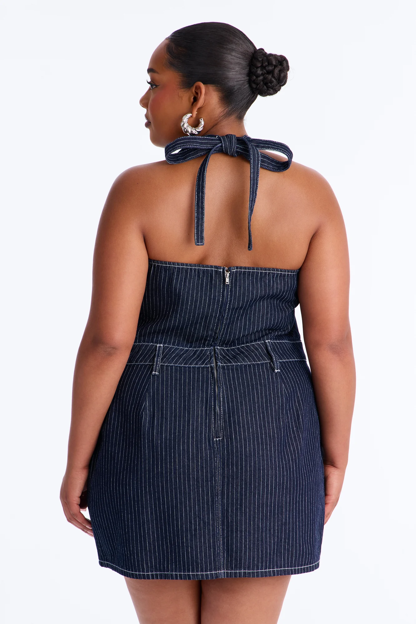 Alexa Halter Denim Mini Dress - Dark Wash - Image 7