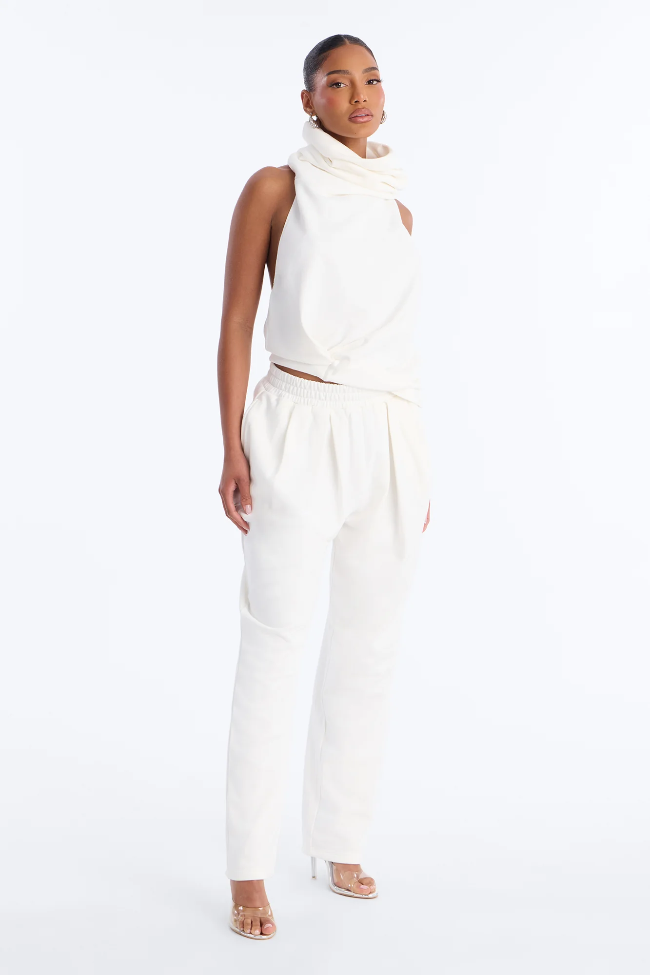 Alexia Backless Halter Jogger Set - White