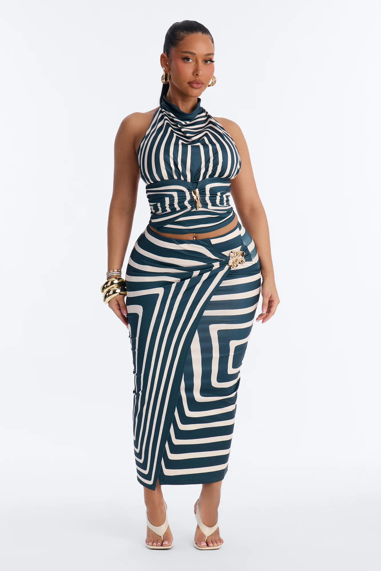 Alexia Wrap Skirt Set - Navy/combo