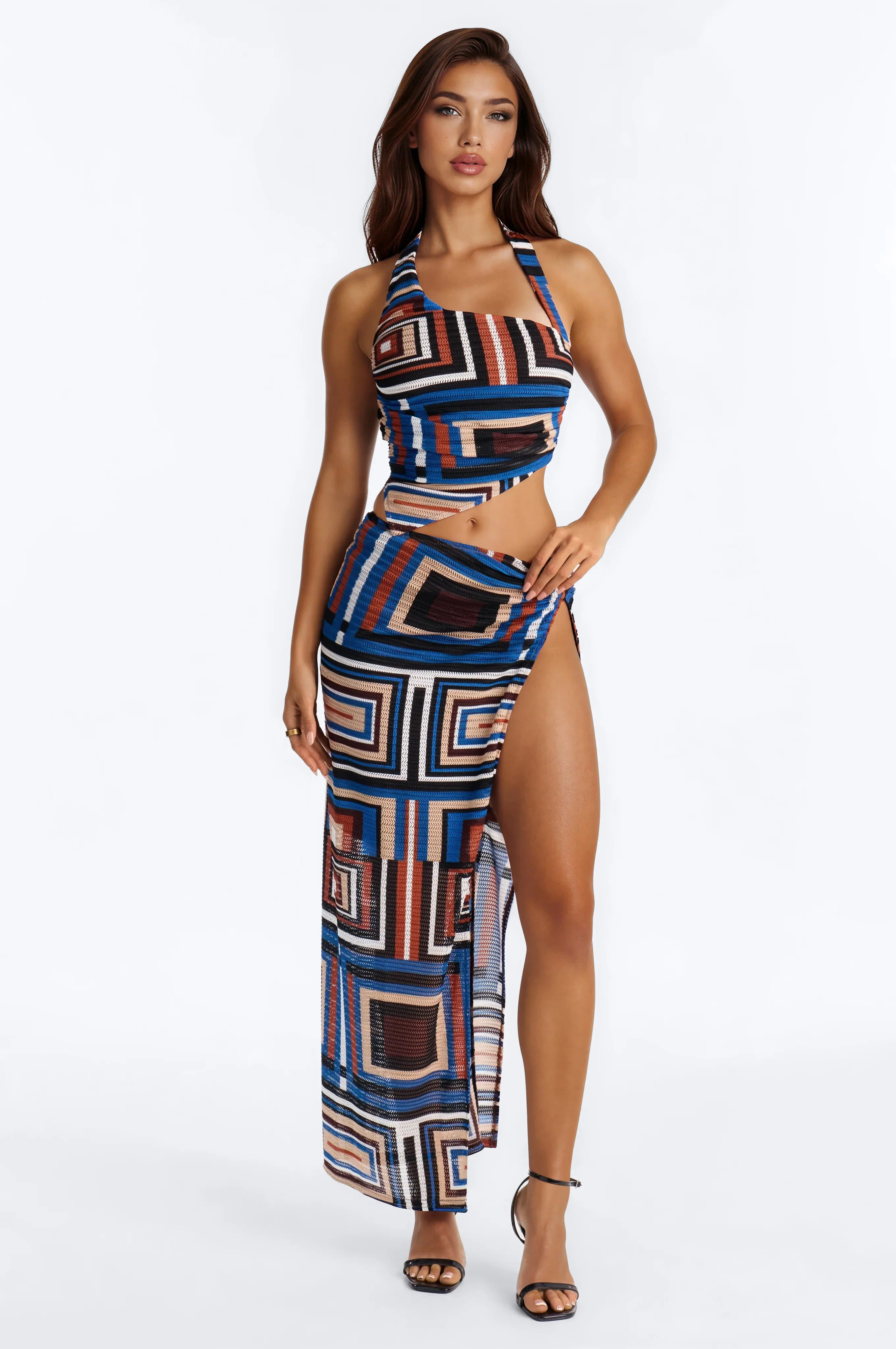 Alicia Halter Maxi Skirt Set - Black/combo