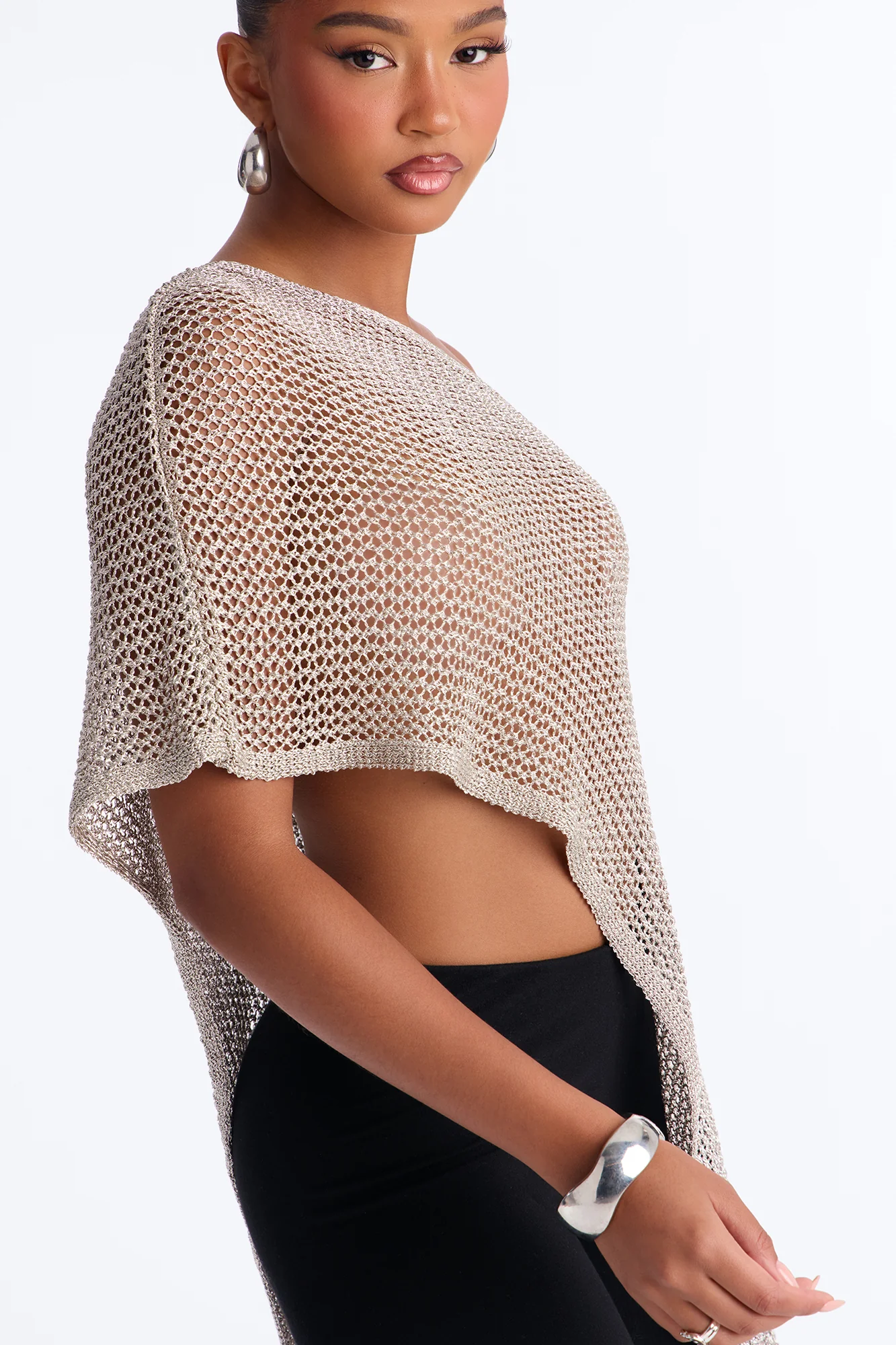 All That Shimmer Crochet Poncho - Champagne - Image 3