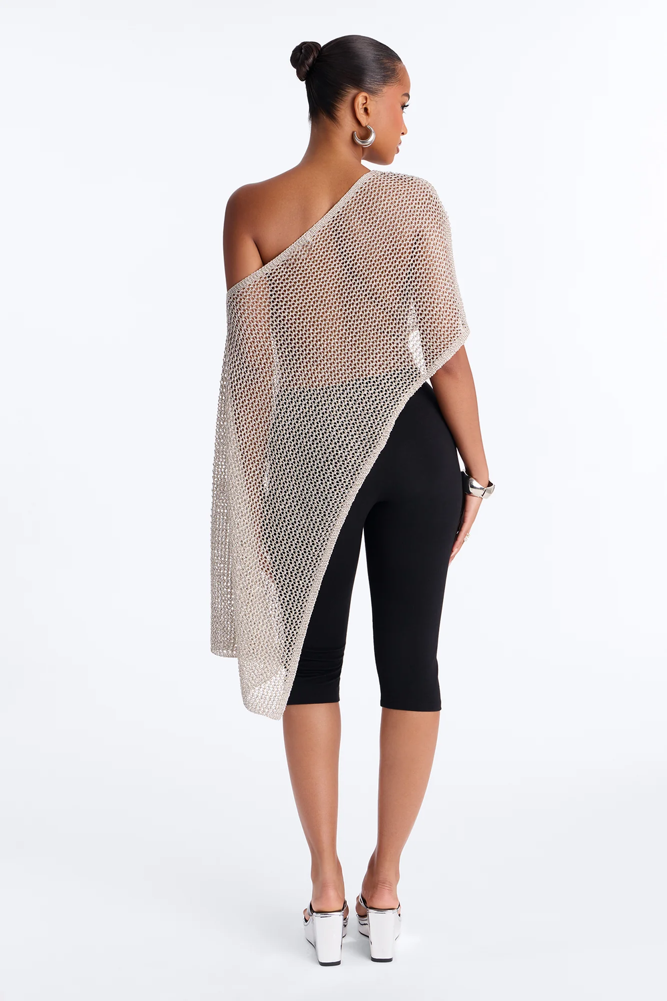 All That Shimmer Crochet Poncho - Champagne - Image 4