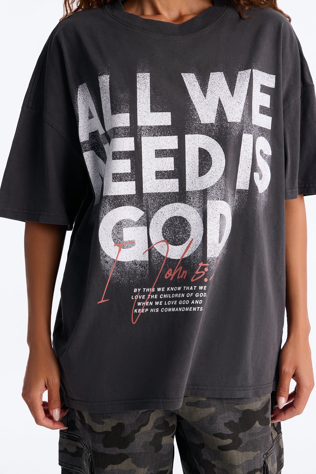 All We Need Is God Washed T-Shirt - Black - Image 3