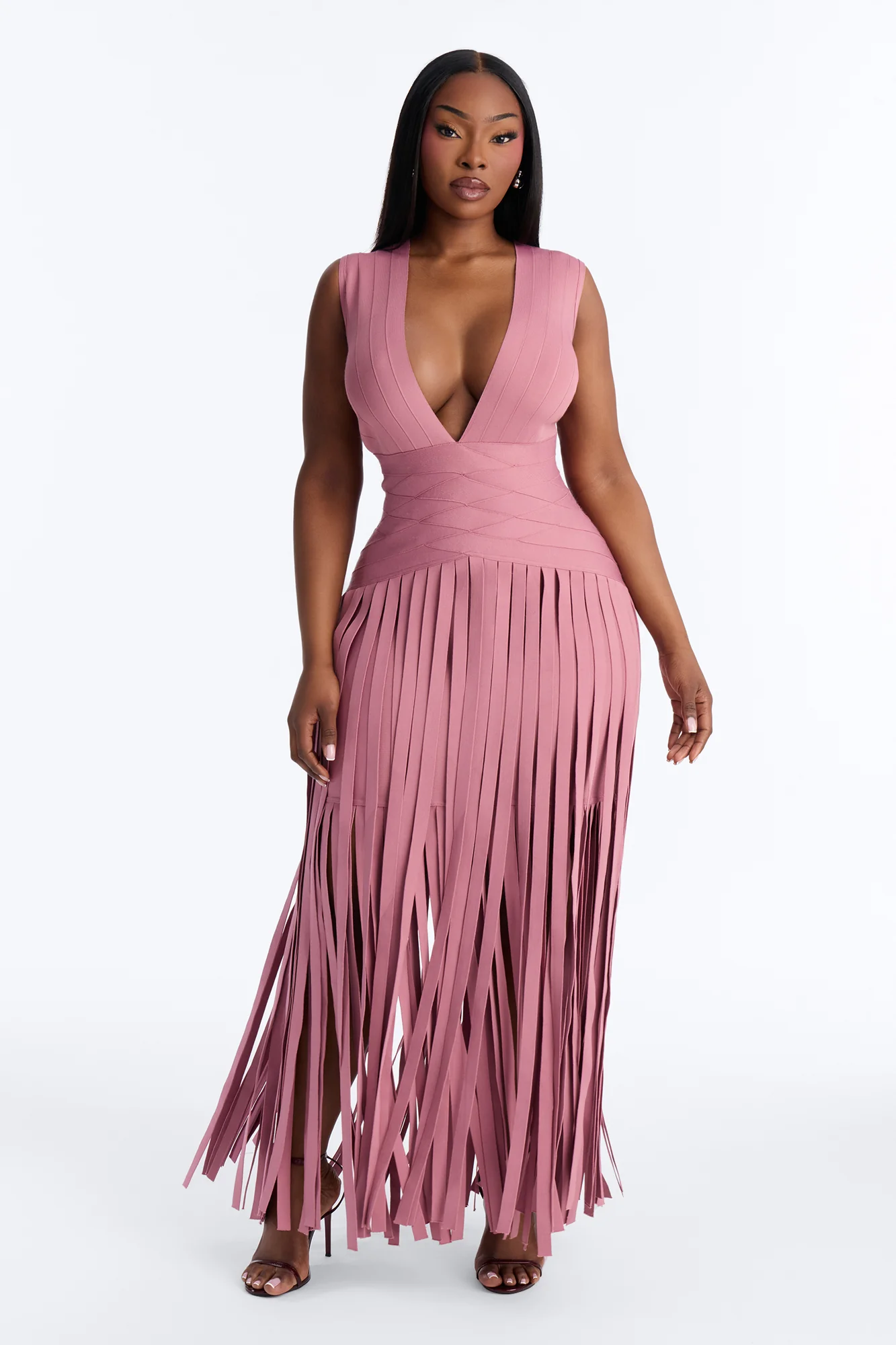 Alliana Bandage Fringe Maxi Dress - Mauve - Image 4