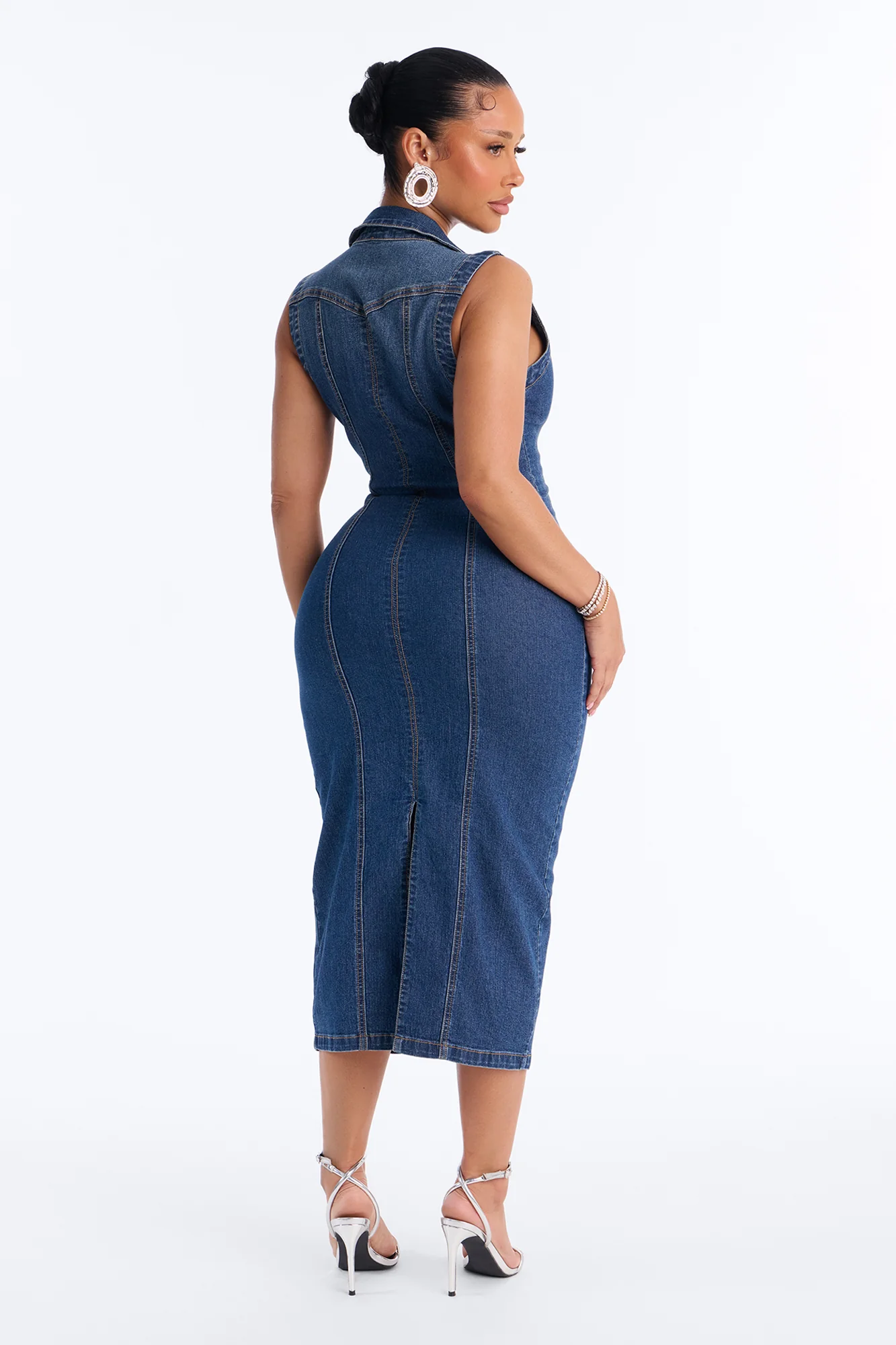Allison Stretch Denim Midi Dress - DarkWash - Image 4