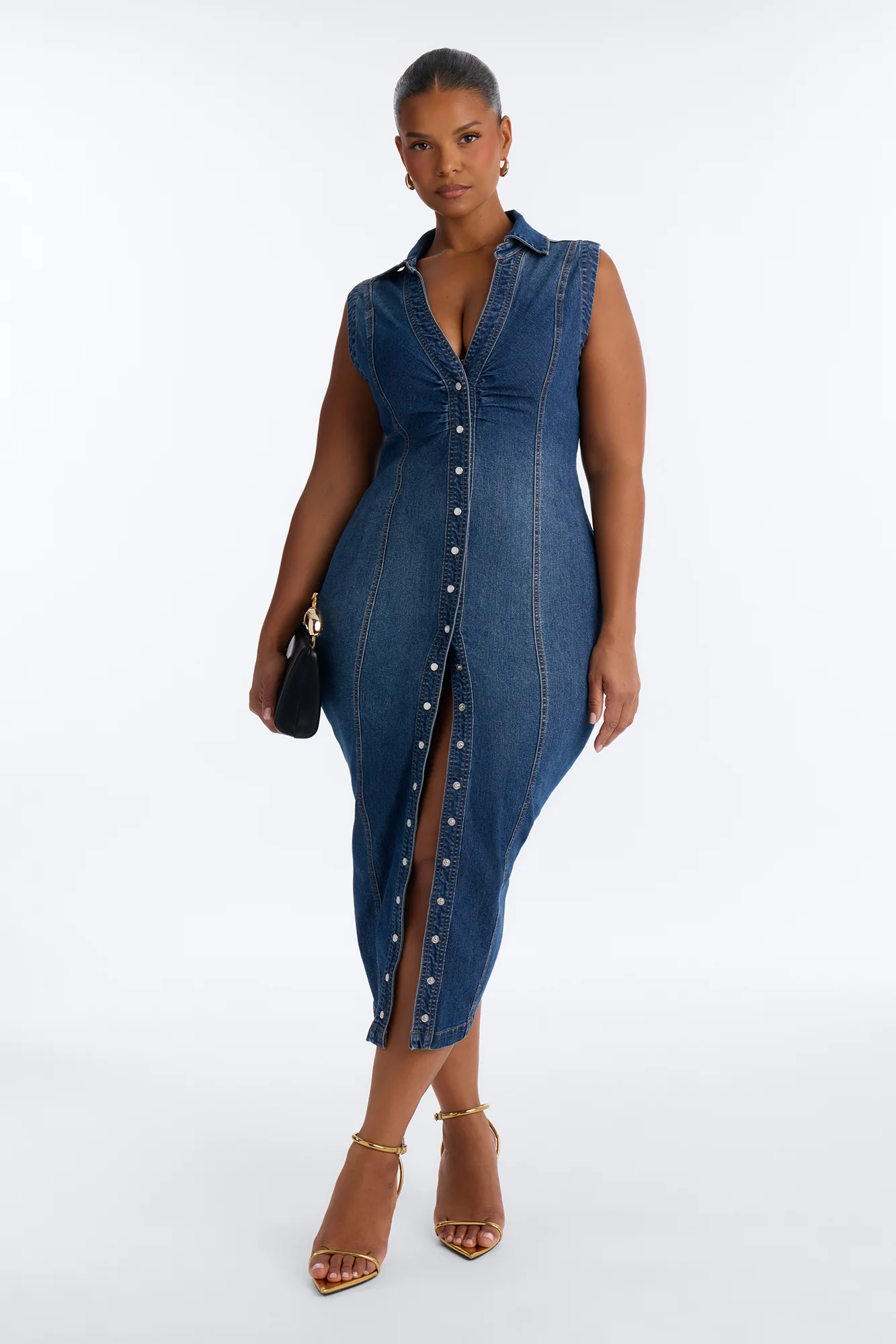 Allison Stretch Denim Midi Dress - DarkWash - Image 5