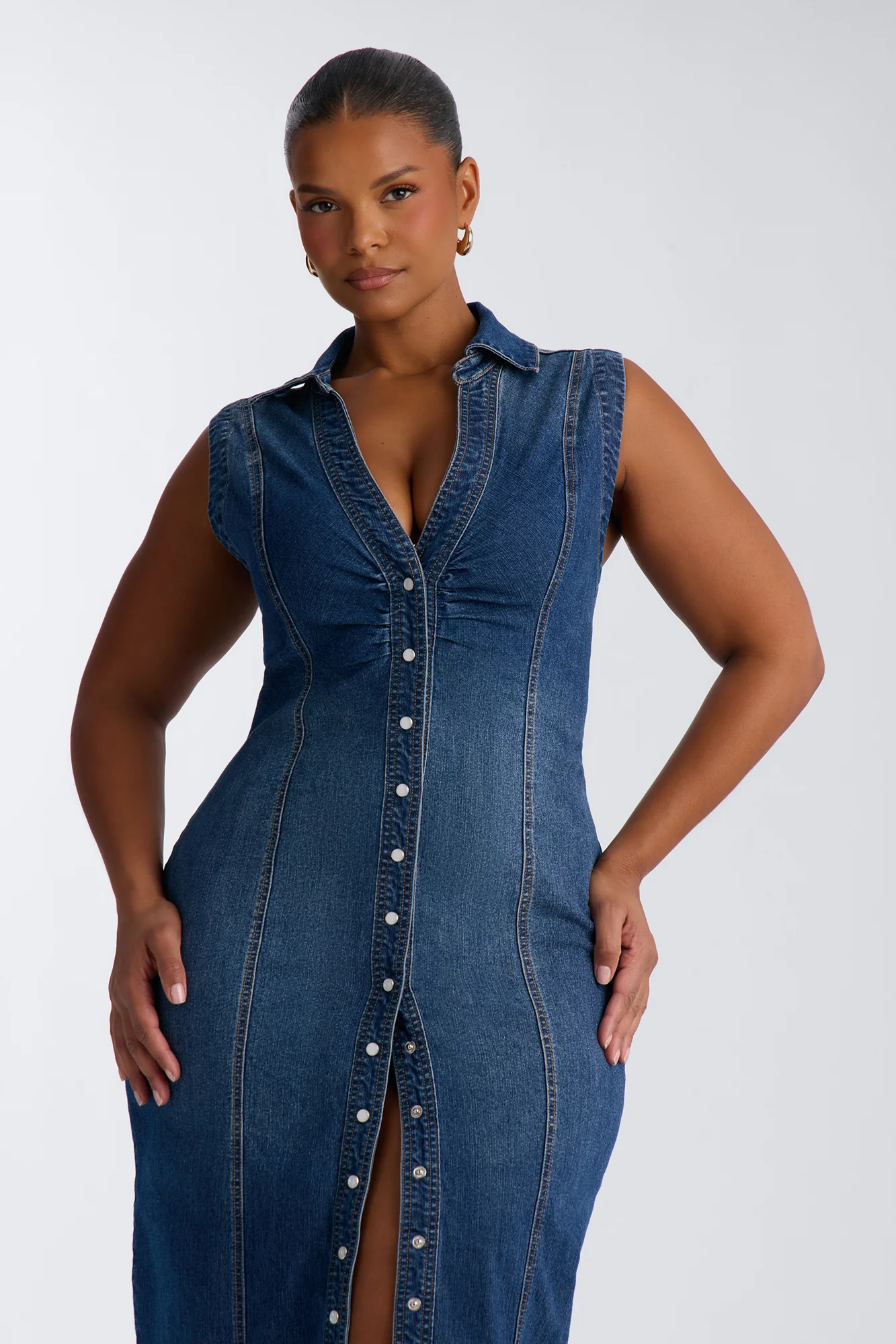 Allison Stretch Denim Midi Dress - DarkWash - Image 6