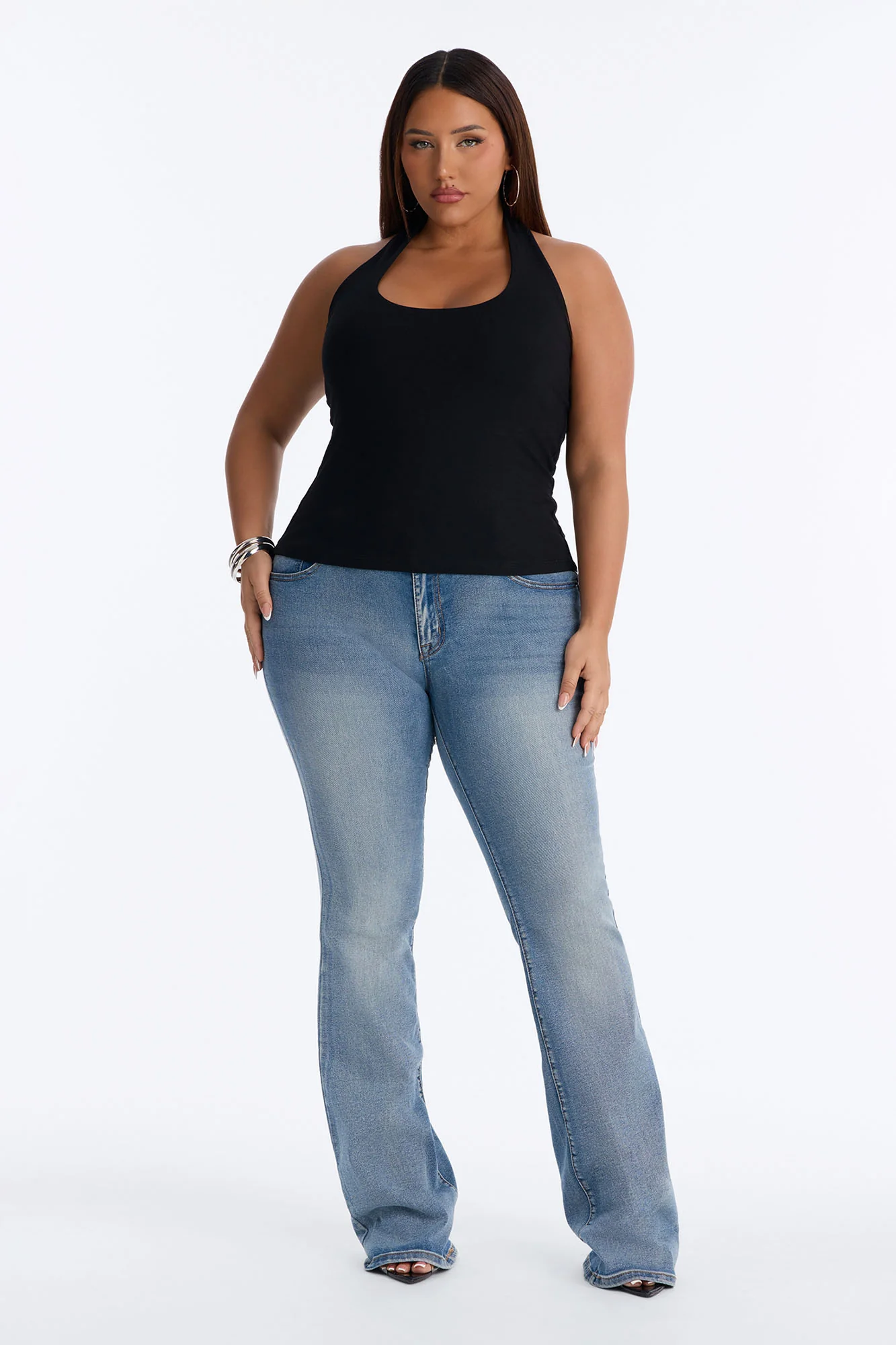 Always Classic Double Cotton Scoop Neck Halter Top - Black - Image 5