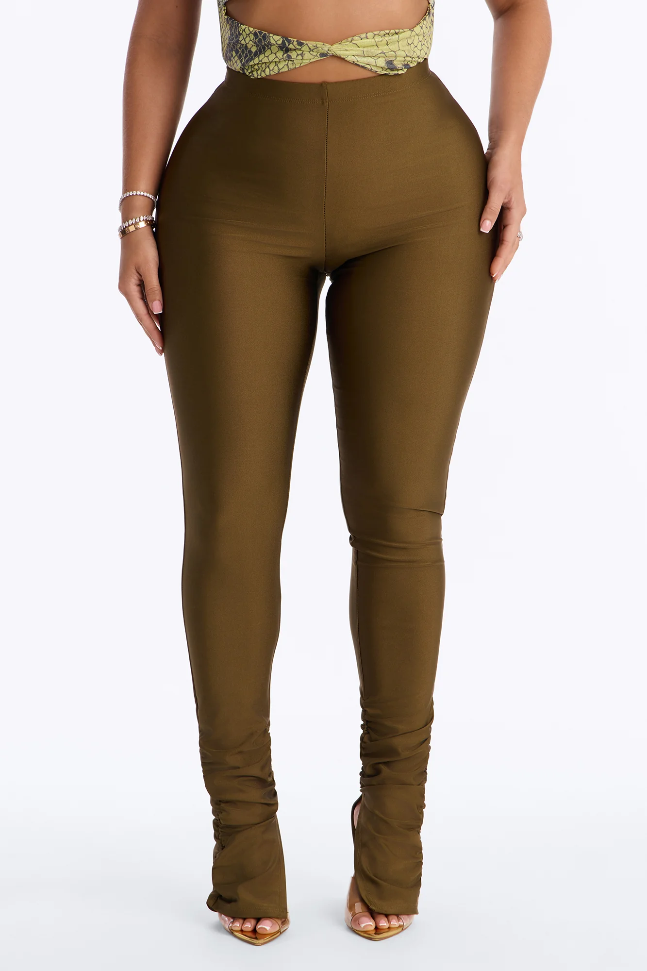 Always Confident High Rise Tricot Ruched Legging - Military Green - Image 2