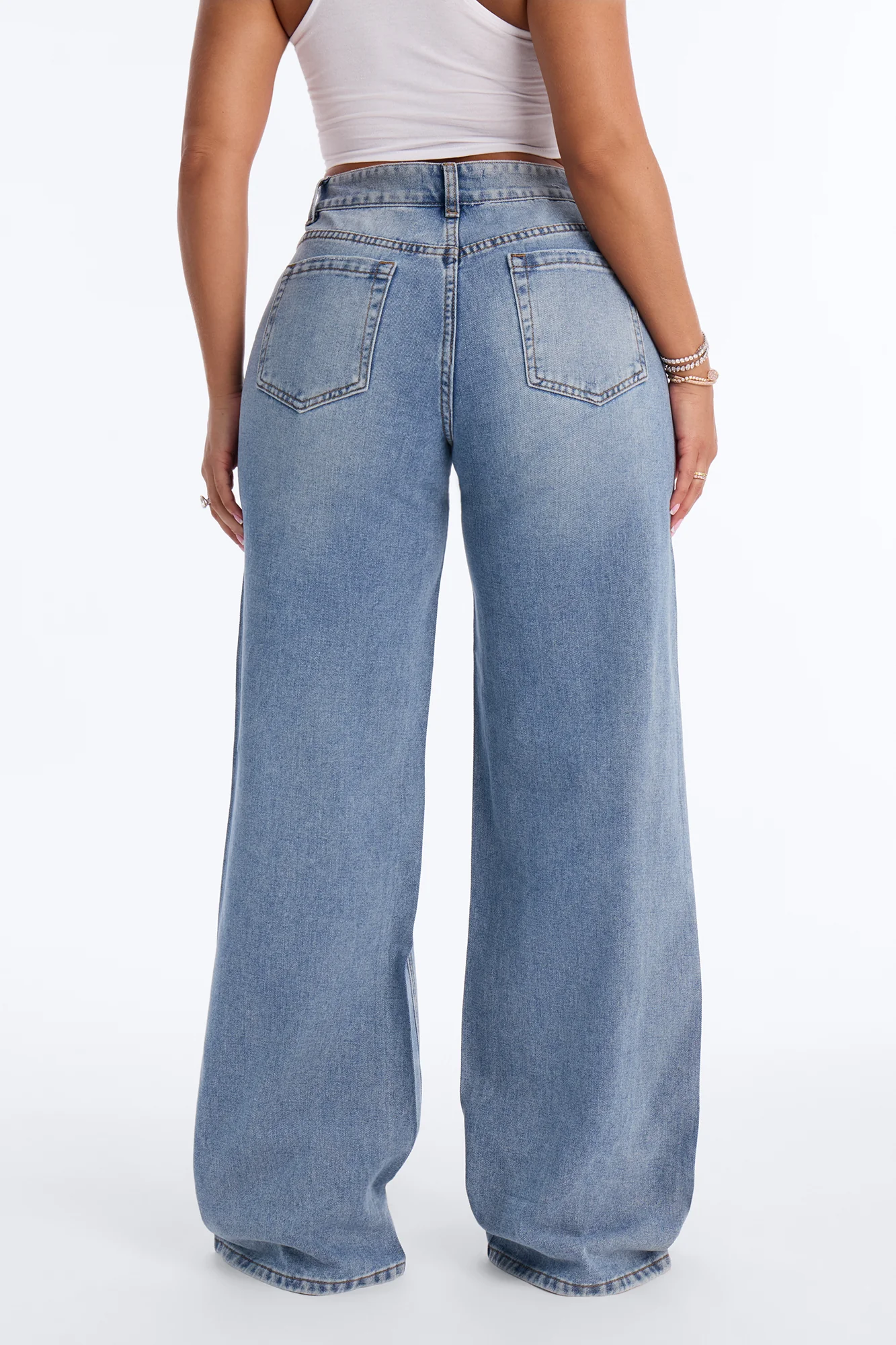 Always Delicate Floral Embellished Wide Leg Jeans - Medium Wash - Image 5