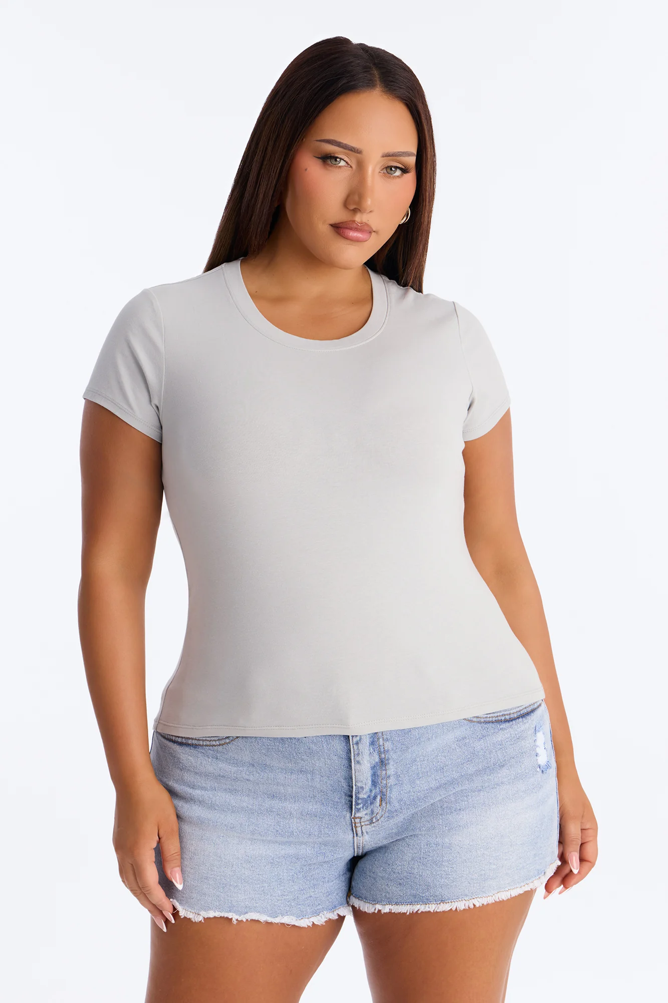 Alyssa Crew Neck Top - Light Grey - Image 5